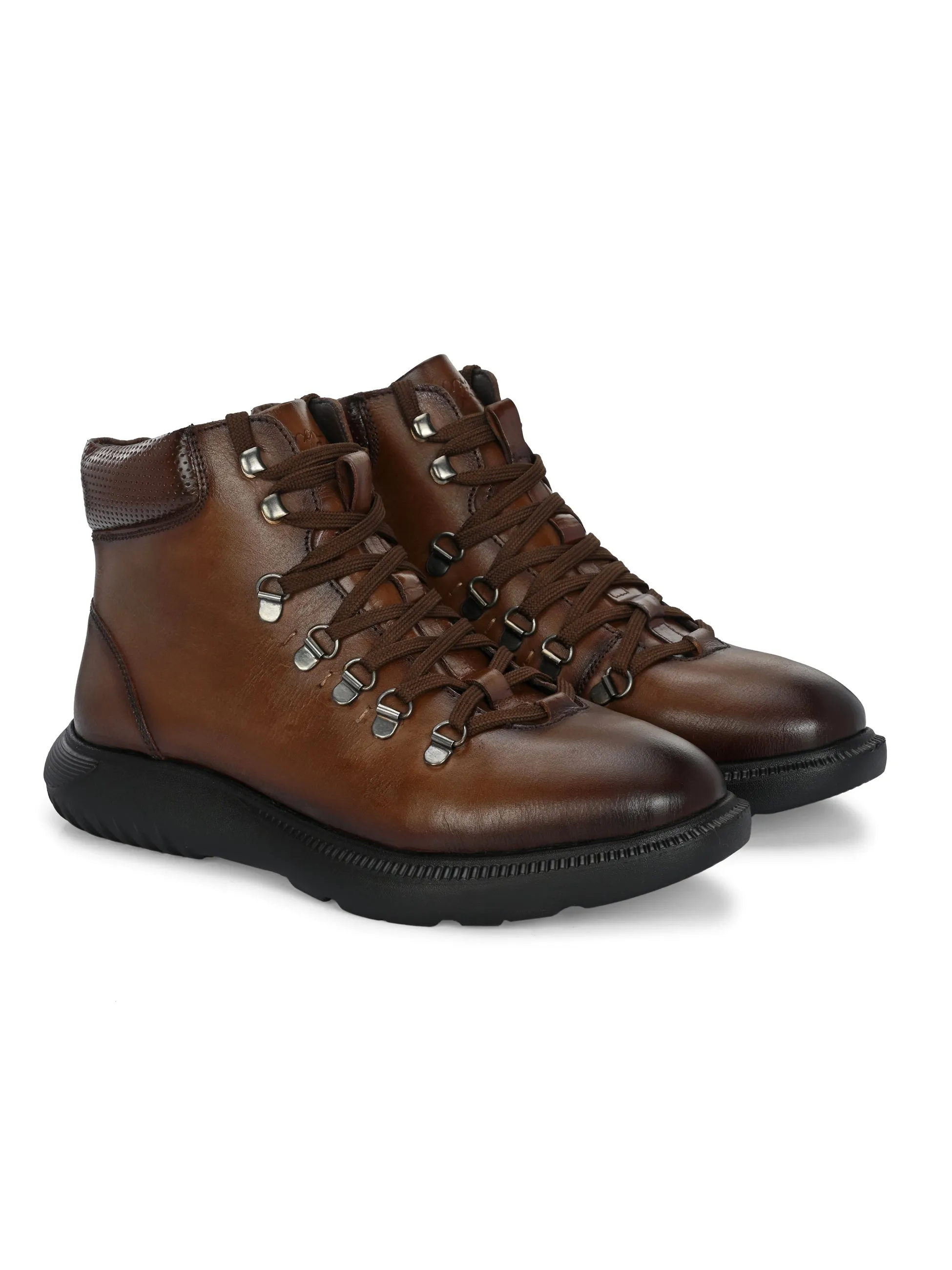 Hitz Men's Tan Leather Casual Lace Up Boots