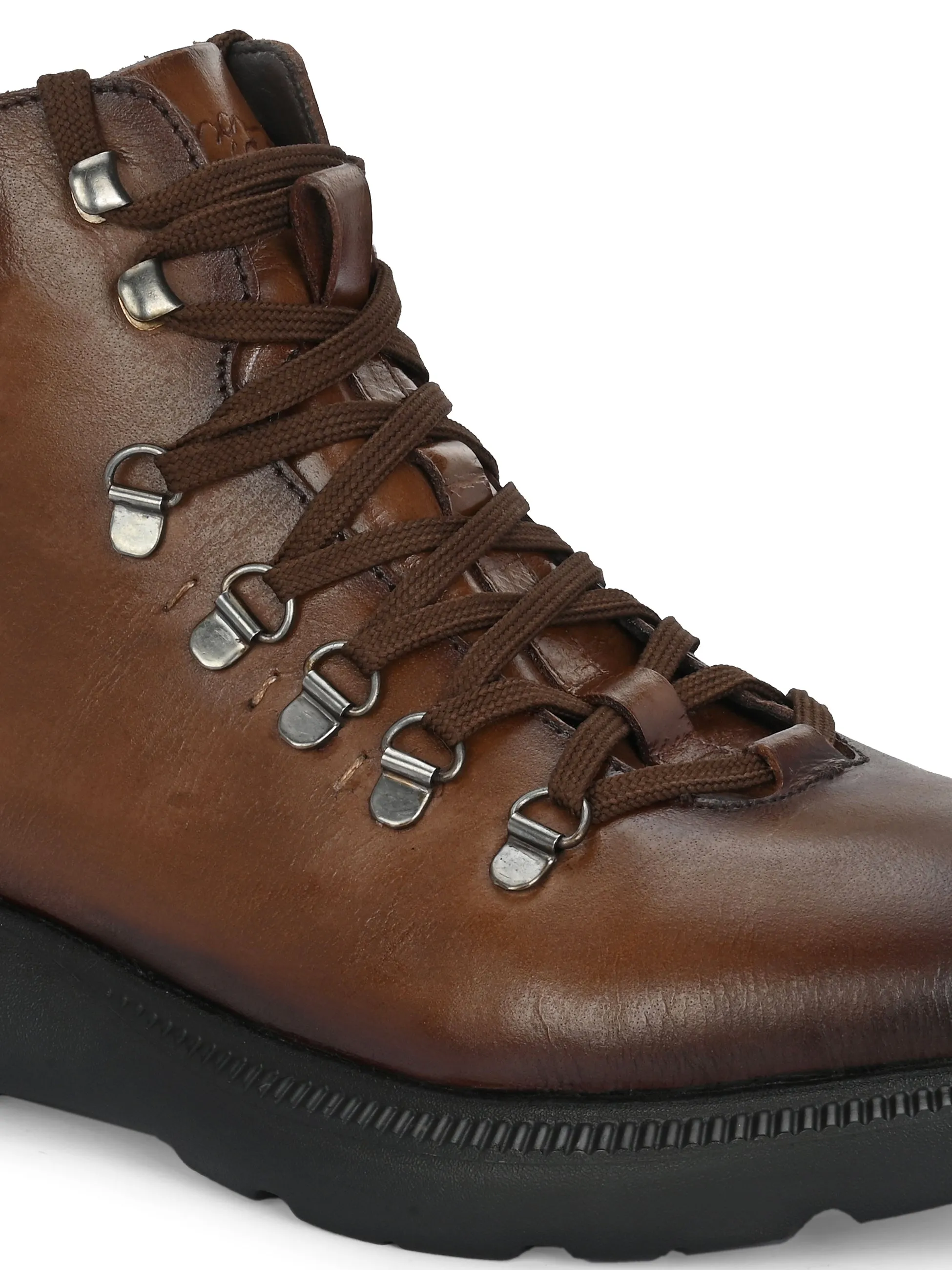 Hitz Men's Tan Leather Casual Lace Up Boots