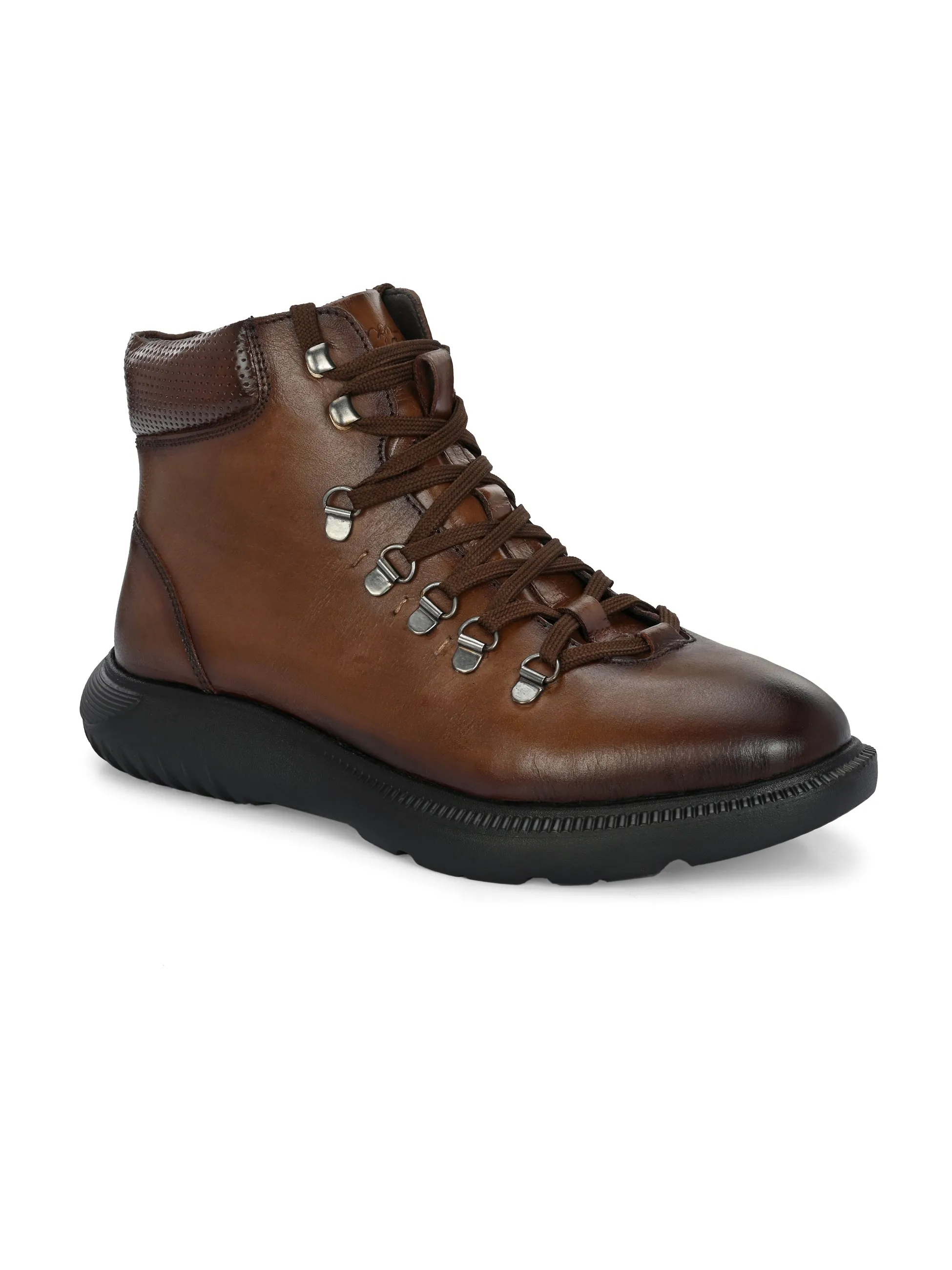 Hitz Men's Tan Leather Casual Lace Up Boots