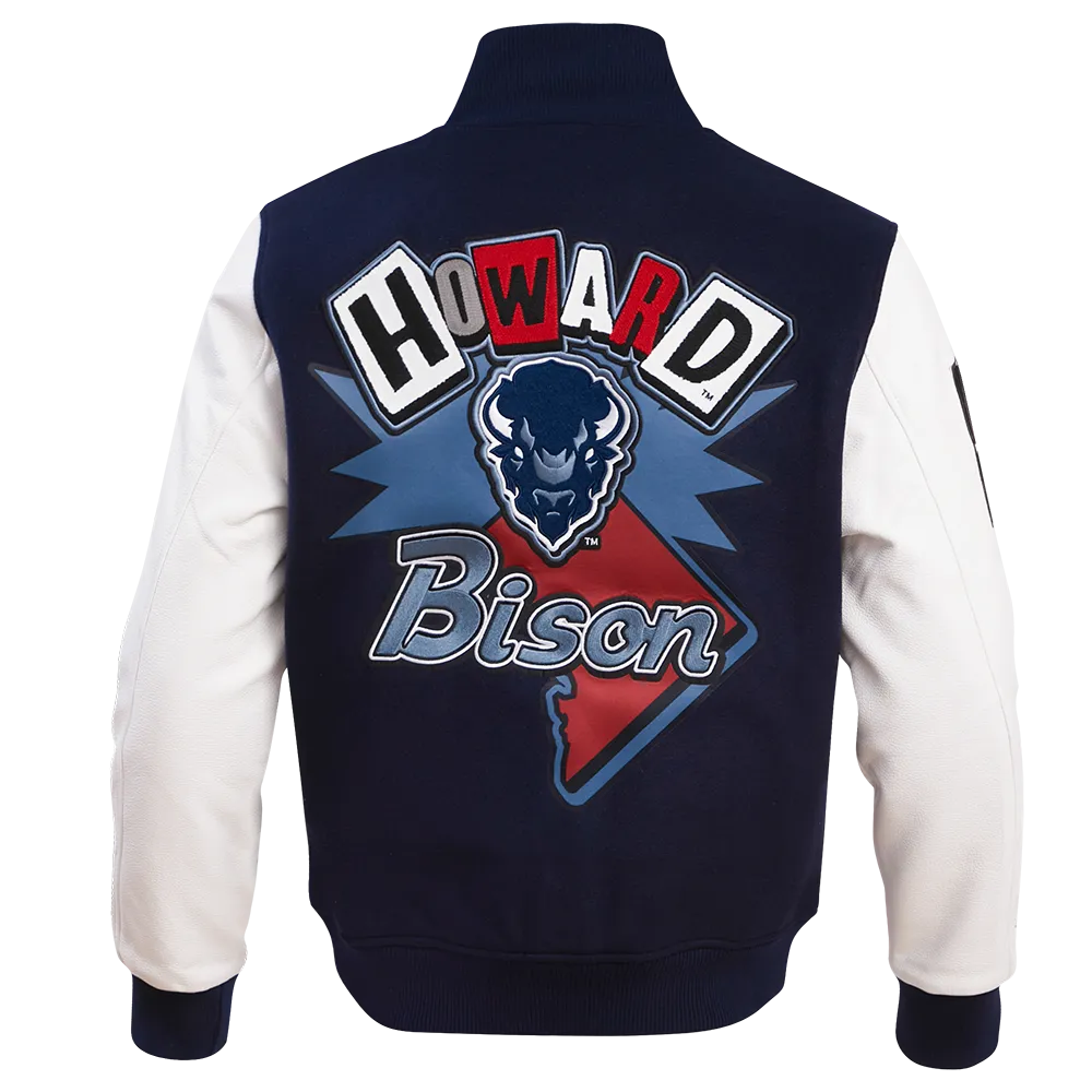 HOWARD UNIVERSITY HOMECOMING MEN'S WOOL VARSITY JACKET (MIDNIGHT NAVY/WHITE)