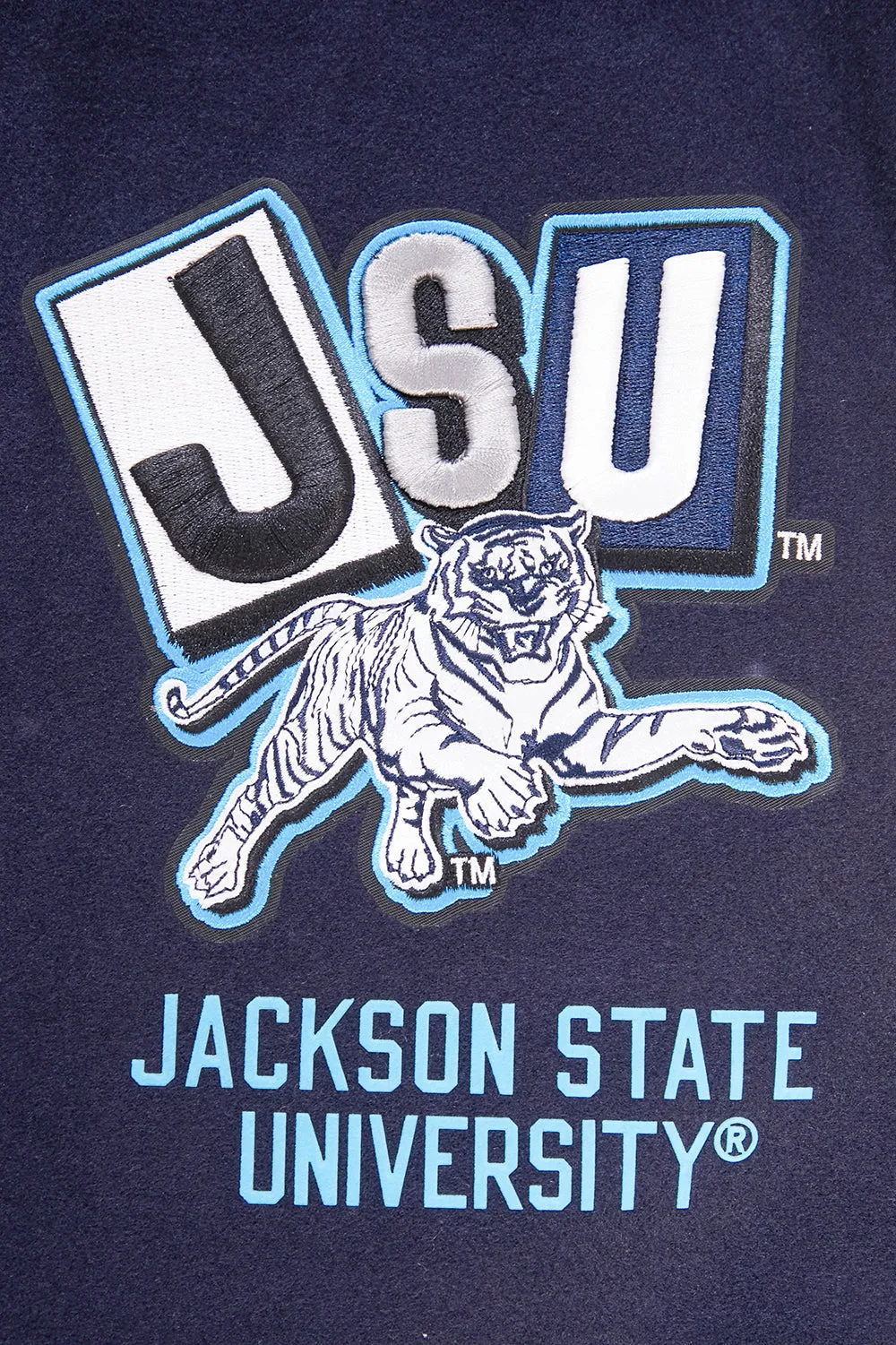 JACKSON STATE UNIVERSITY HOMECOMING MEN'S WOOL VARSITY JACKET (MIDNIGHT NAVY/WHITE)