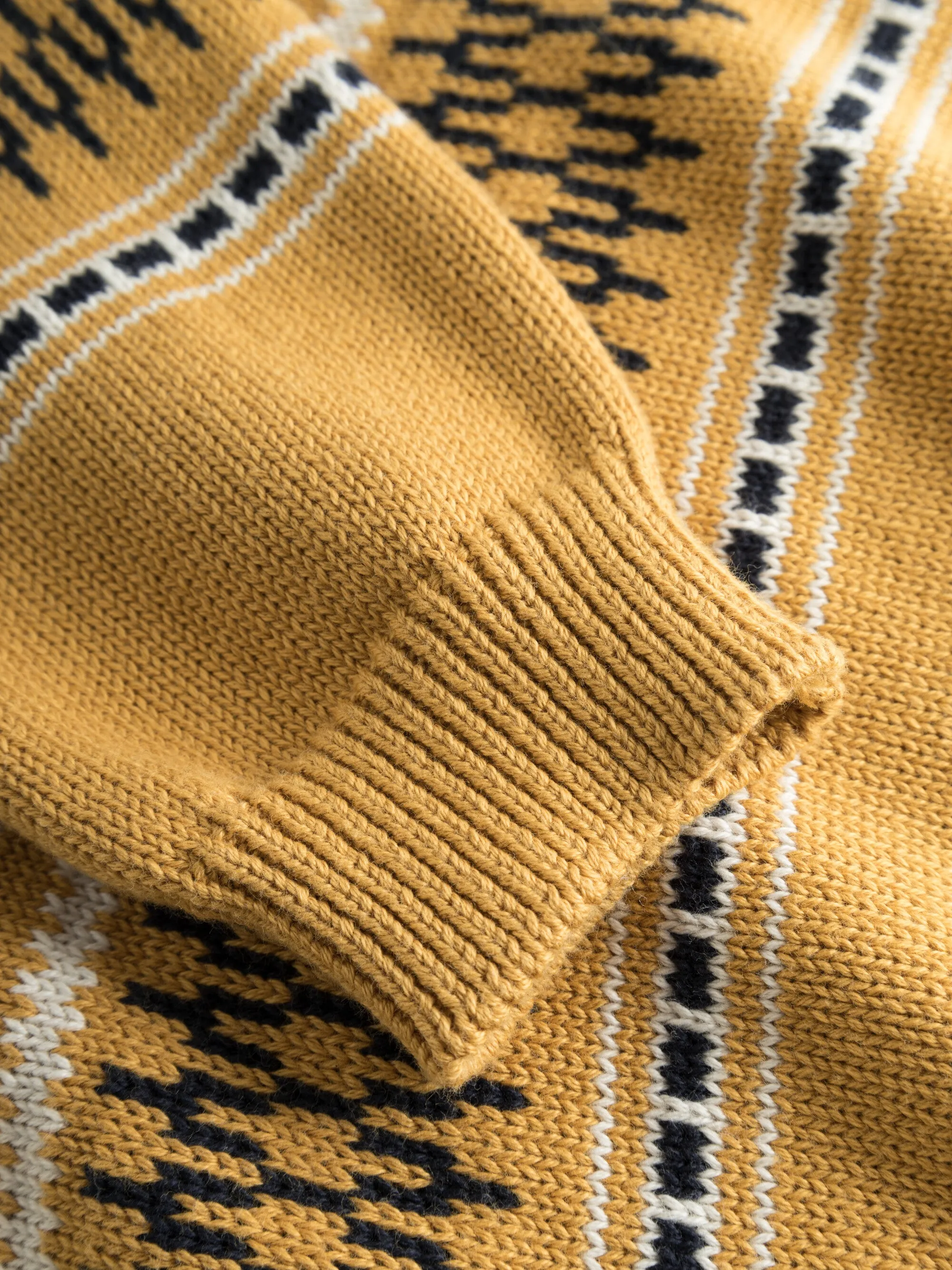 Jacquard knit cotton crew knit - Yellow stripe