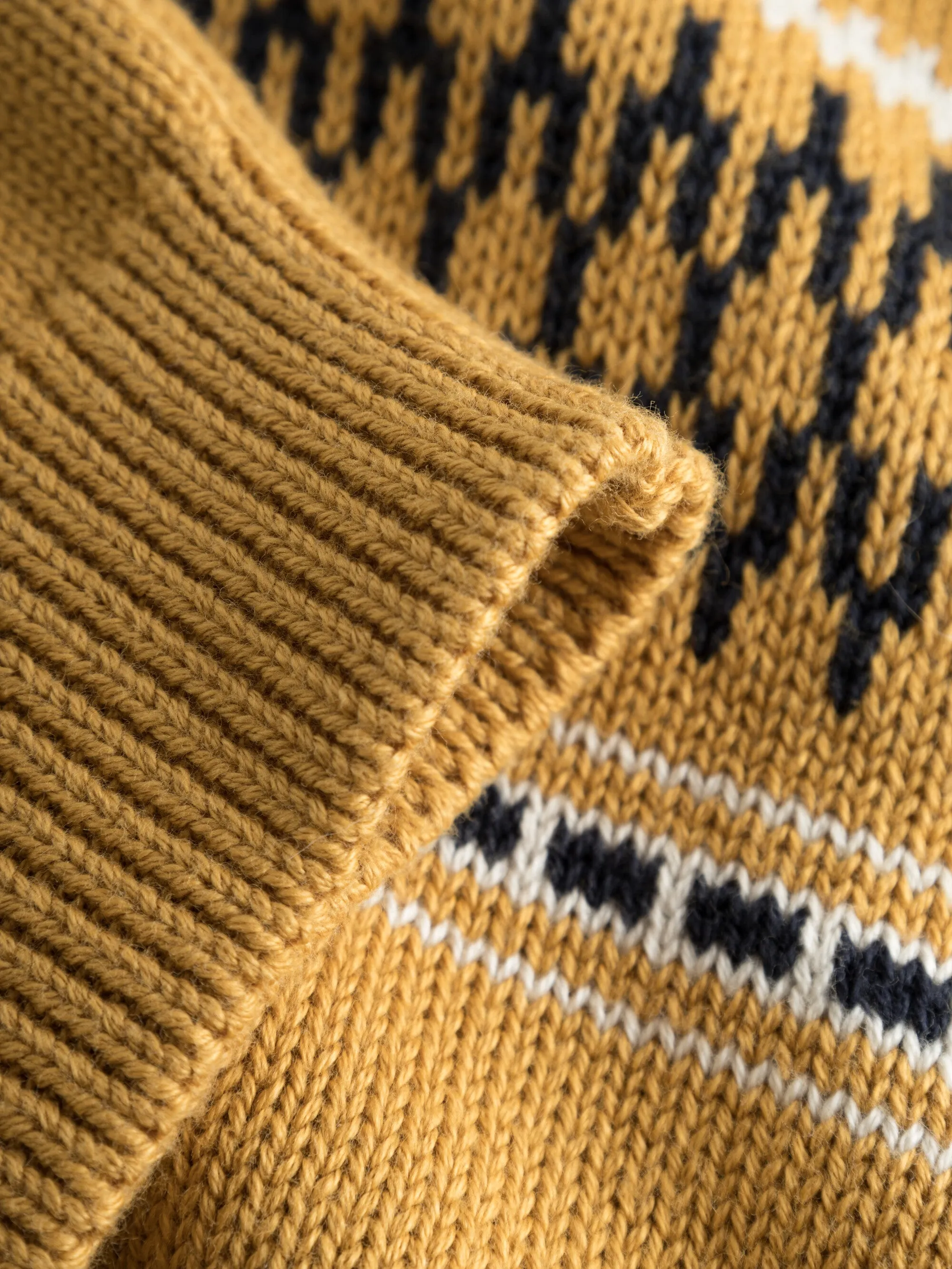 Jacquard knit cotton crew knit - Yellow stripe