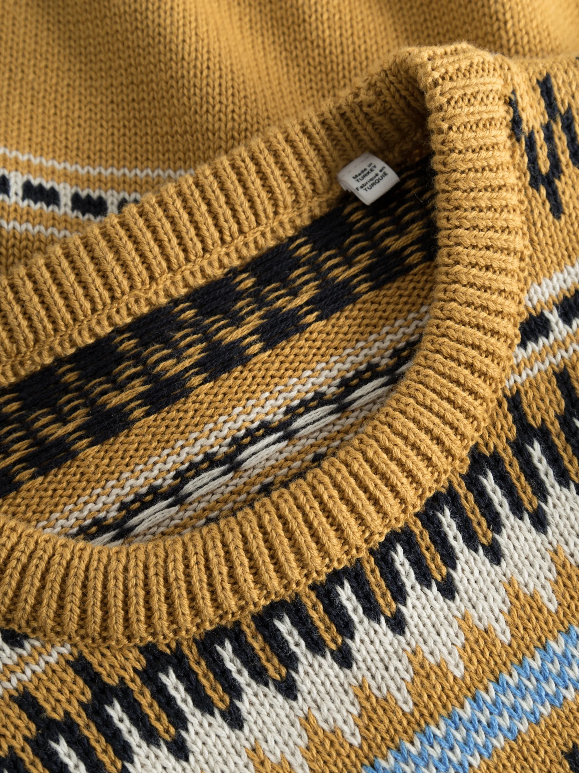 Jacquard knit cotton crew knit - Yellow stripe