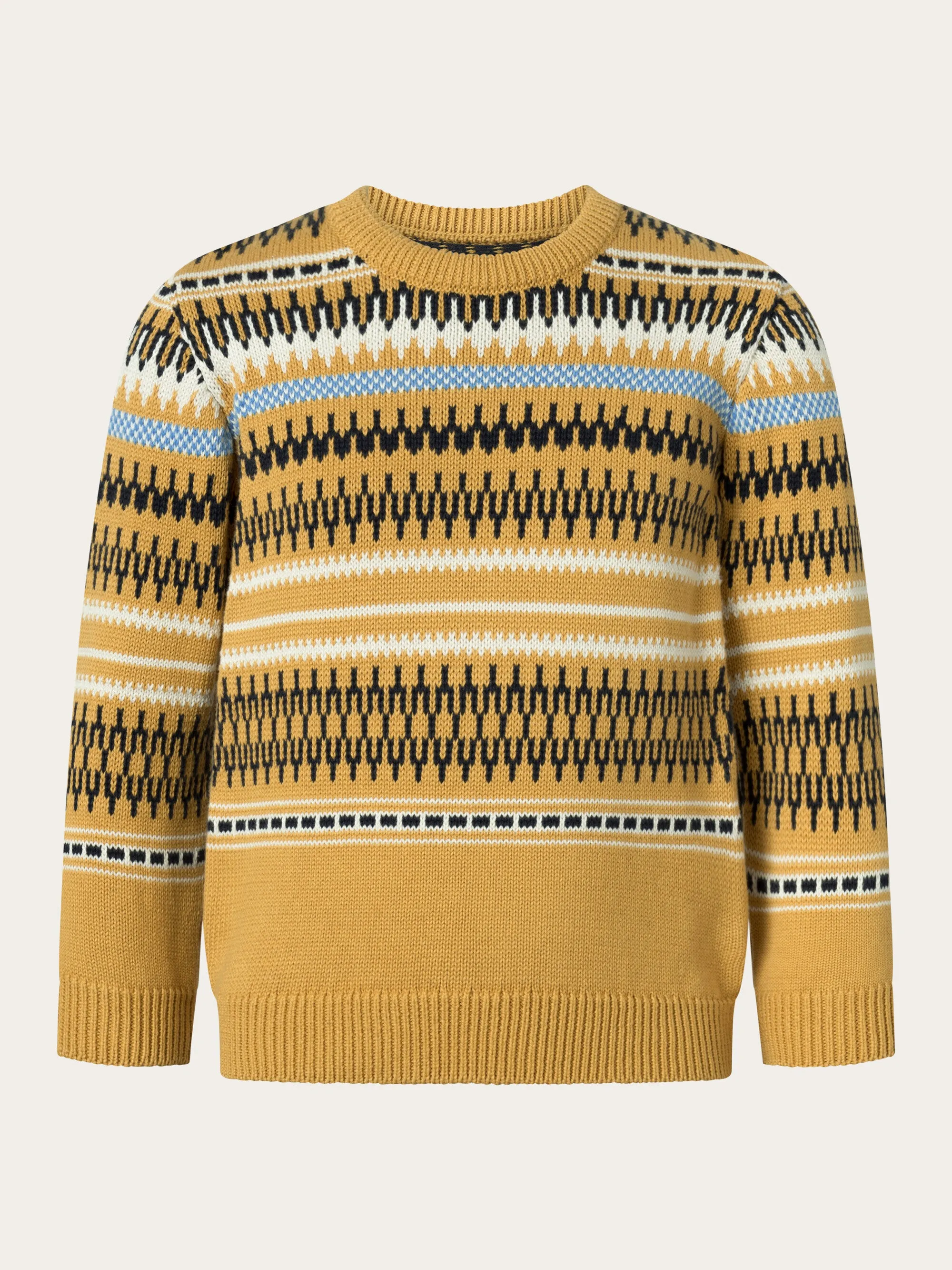 Jacquard knit cotton crew knit - Yellow stripe