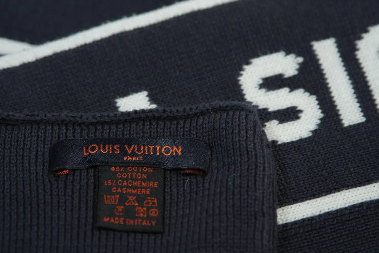 LOUIS VUITTON Navy Cashmere Blend Scarf