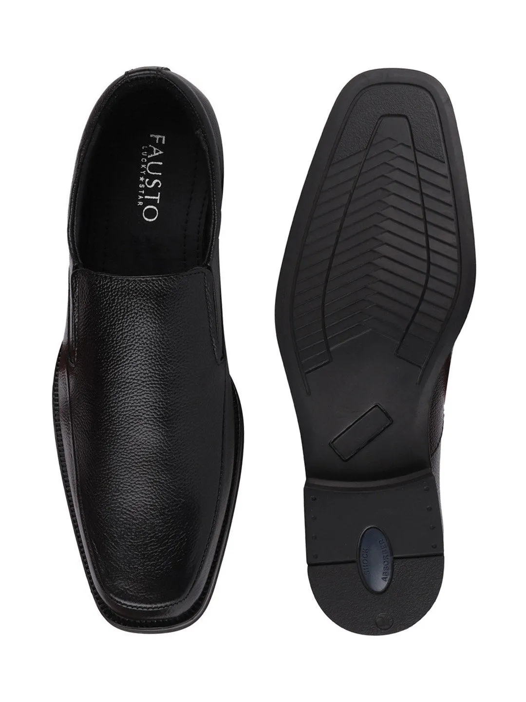 Men Black Plus Size Genuine Leather Formal Slip On Shoes