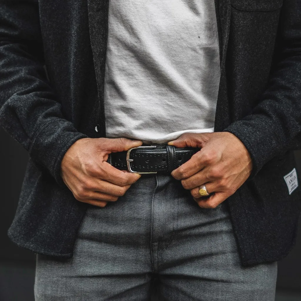 Men's Brogue Leather Belt | Black