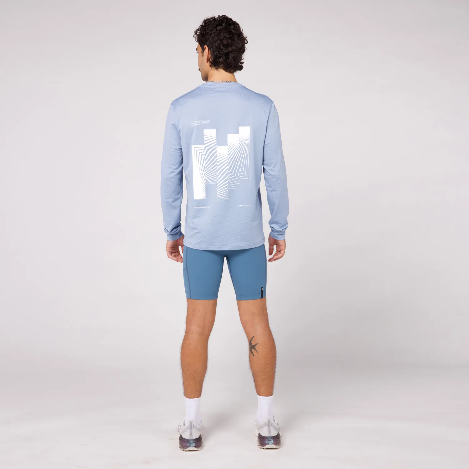 Micromesh™ "Geometry" Long Sleeve Tee - Unisex, Smokey Blue