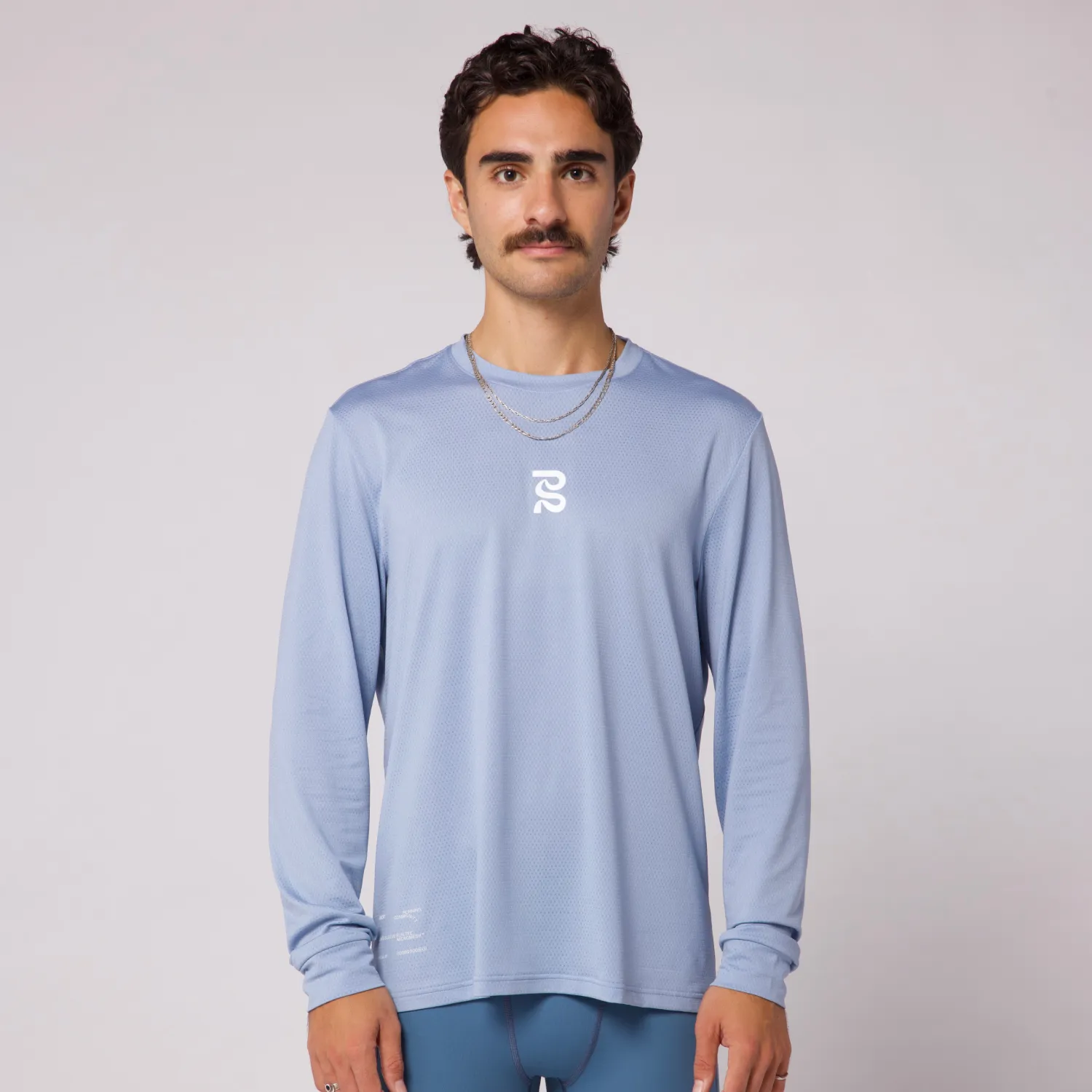 Micromesh™ "Geometry" Long Sleeve Tee - Unisex, Smokey Blue