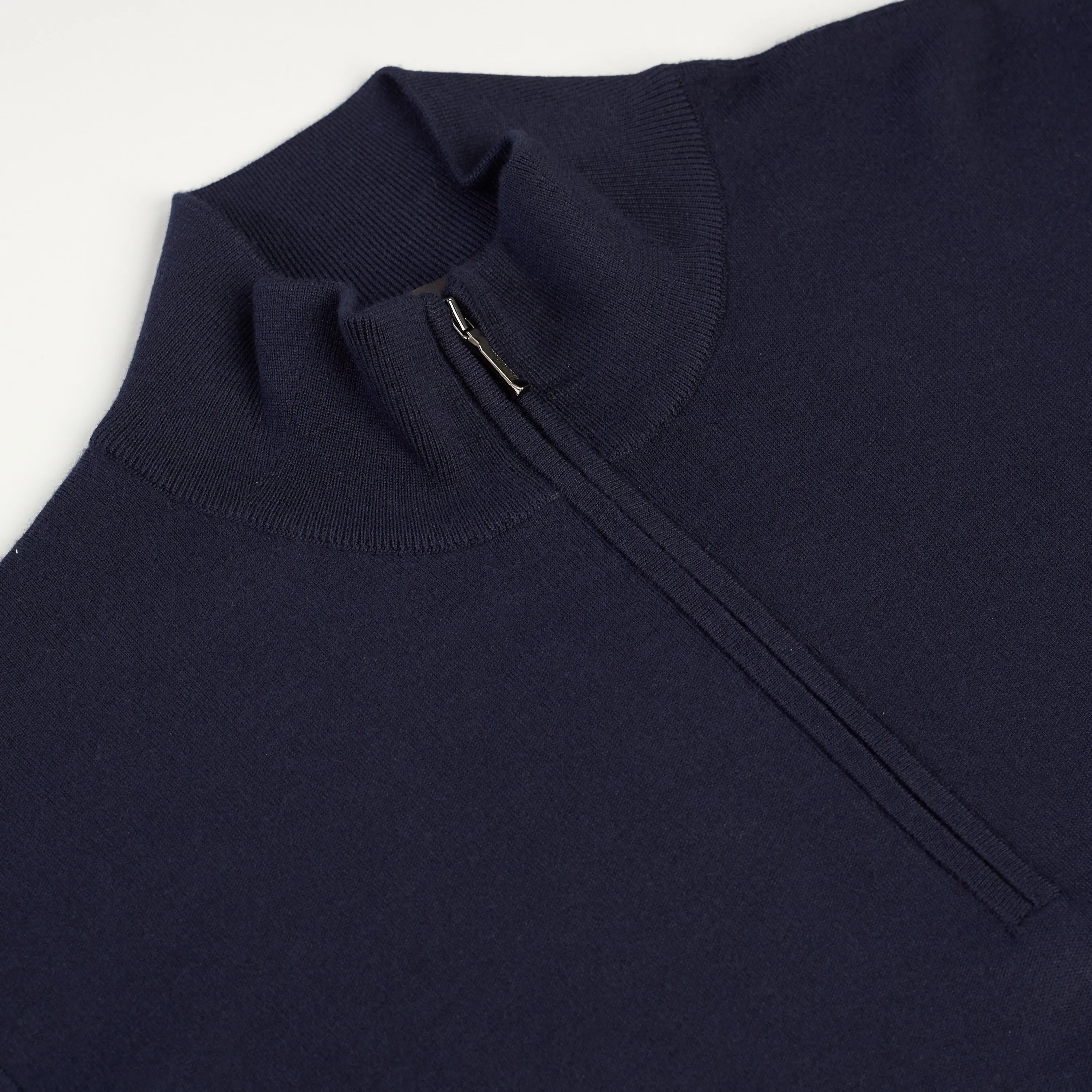 Navy Mezzocollo Balfour Sweater - 1/4 Zip, Knit, Cashmere/Silk/Wool