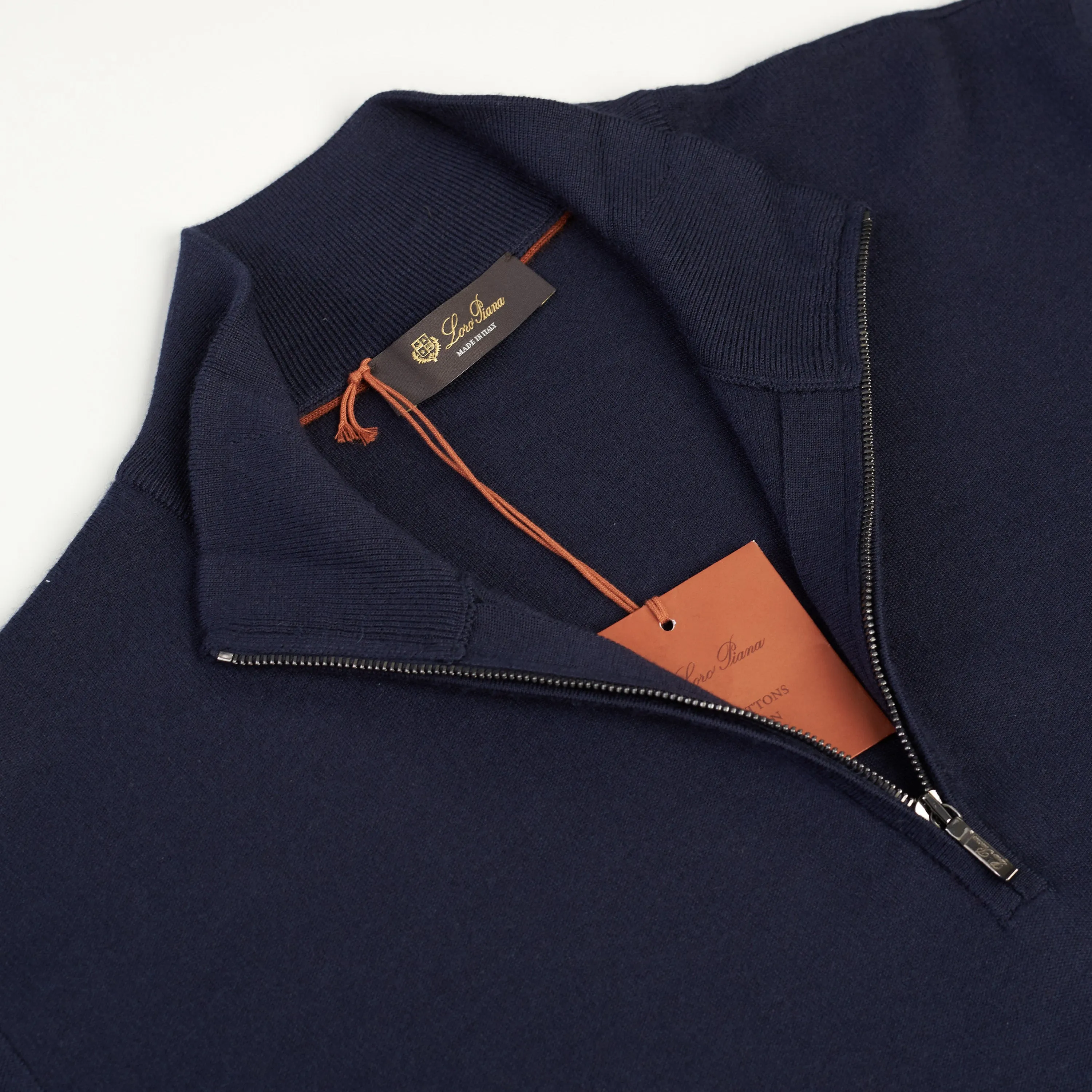 Navy Mezzocollo Balfour Sweater - 1/4 Zip, Knit, Cashmere/Silk/Wool