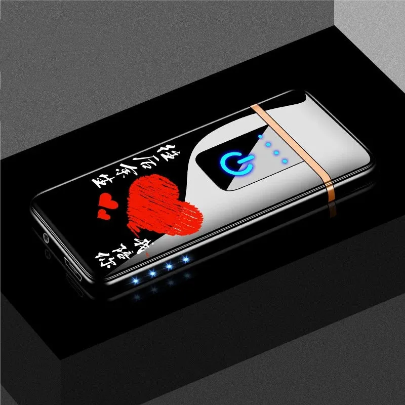 New Windproof Fingerprint Touch USB Lighter With LED Power Display Charging Lighter Ultra-thin Double-Sided Heating Wire