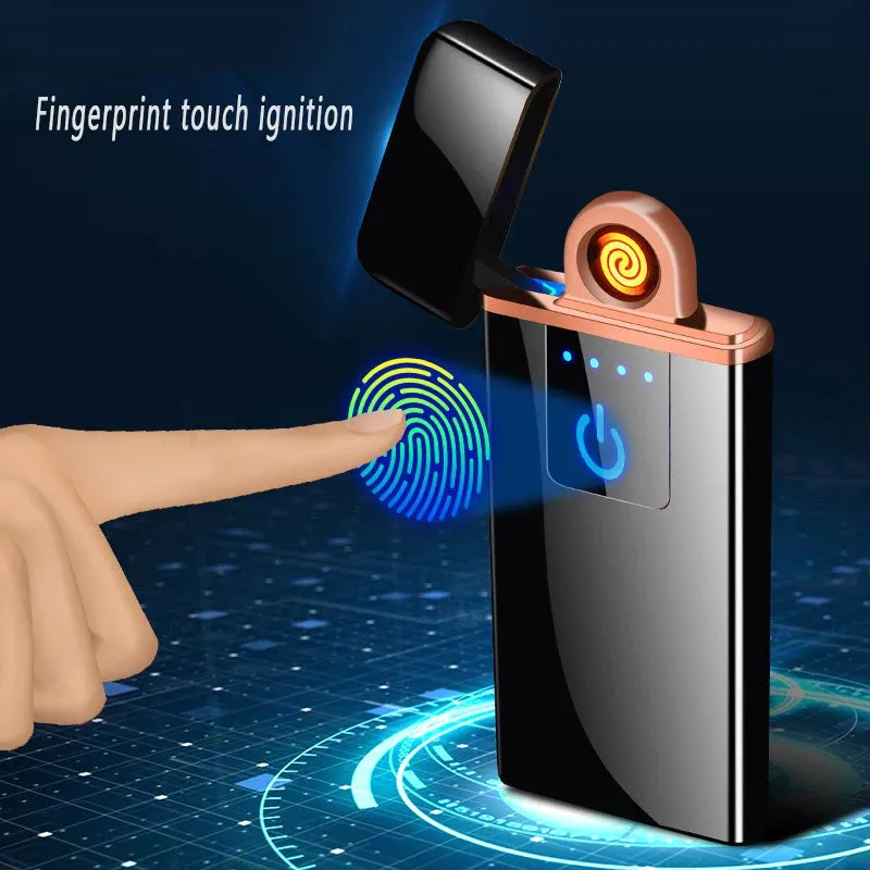 New Windproof Fingerprint Touch USB Lighter With LED Power Display Charging Lighter Ultra-thin Double-Sided Heating Wire