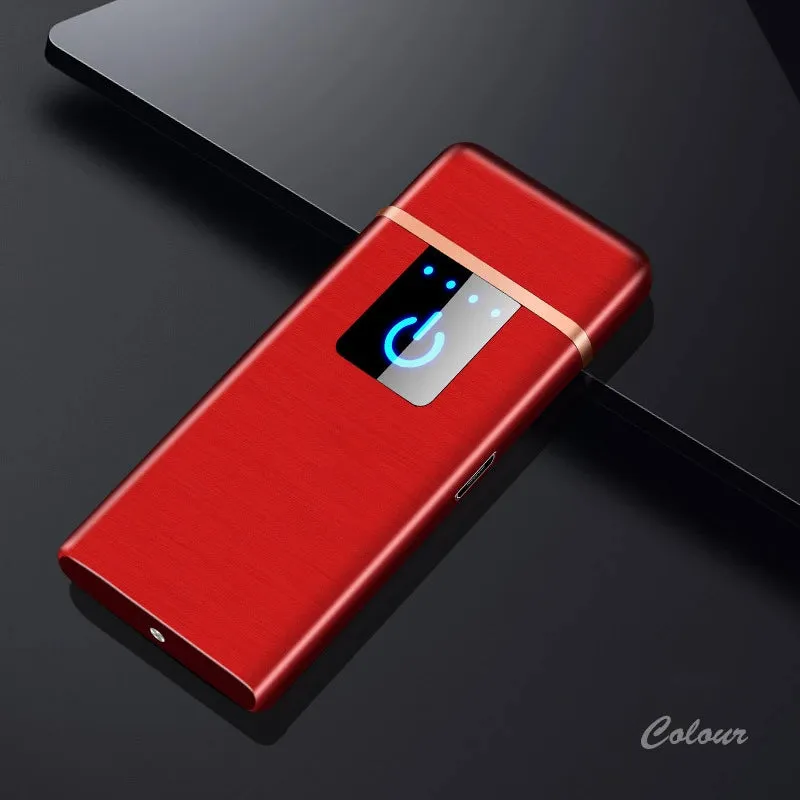 New Windproof Fingerprint Touch USB Lighter With LED Power Display Charging Lighter Ultra-thin Double-Sided Heating Wire