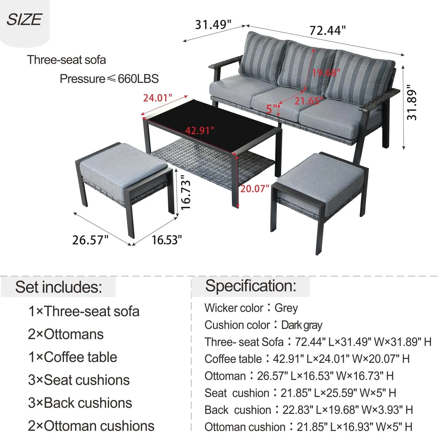 Ovios Outdoor Bistro Table Set 4 Piece with 5'' Cushion, Olefin Fabric