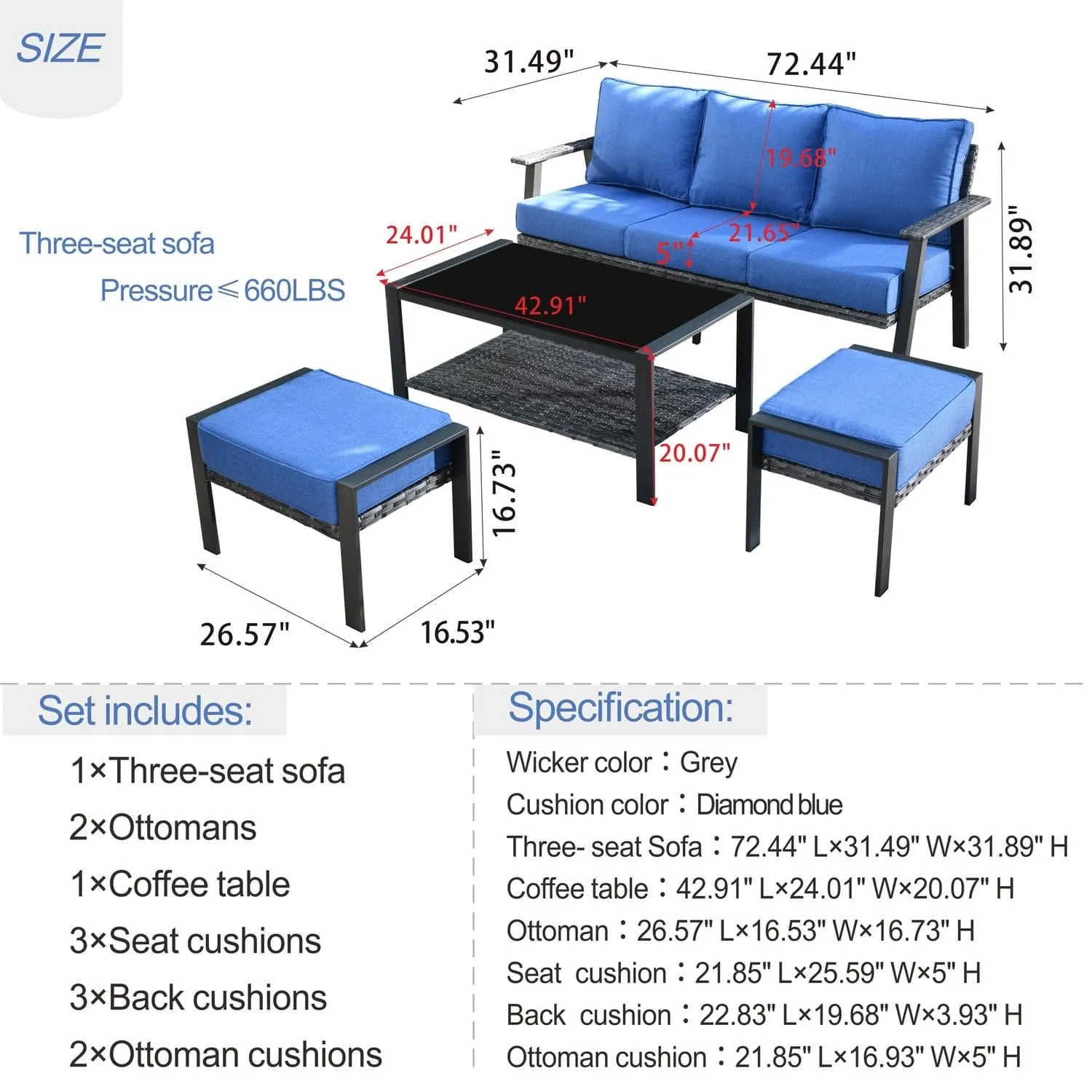 Ovios Outdoor Bistro Table Set 4 Piece with 5'' Cushion, Olefin Fabric