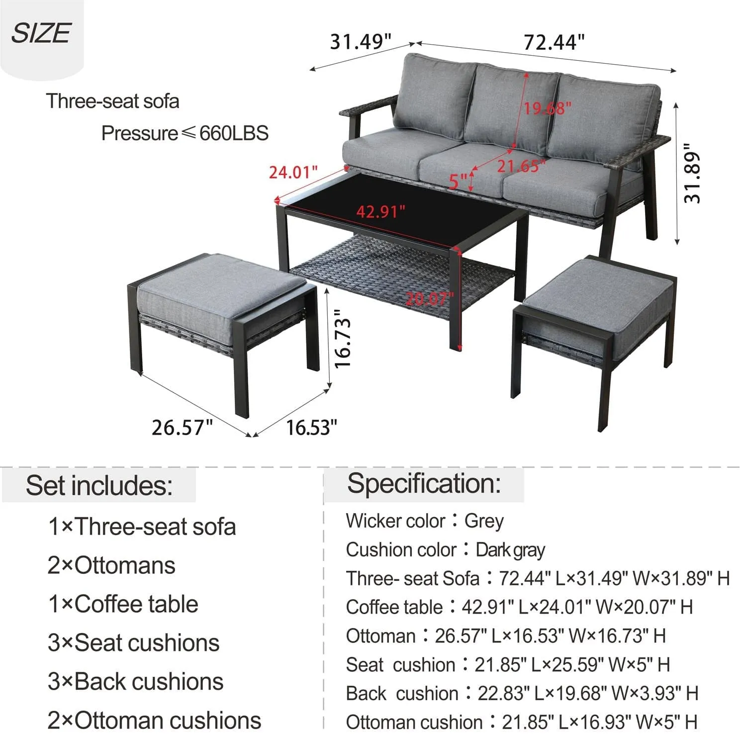 Ovios Outdoor Bistro Table Set 4 Piece with 5'' Cushion, Olefin Fabric