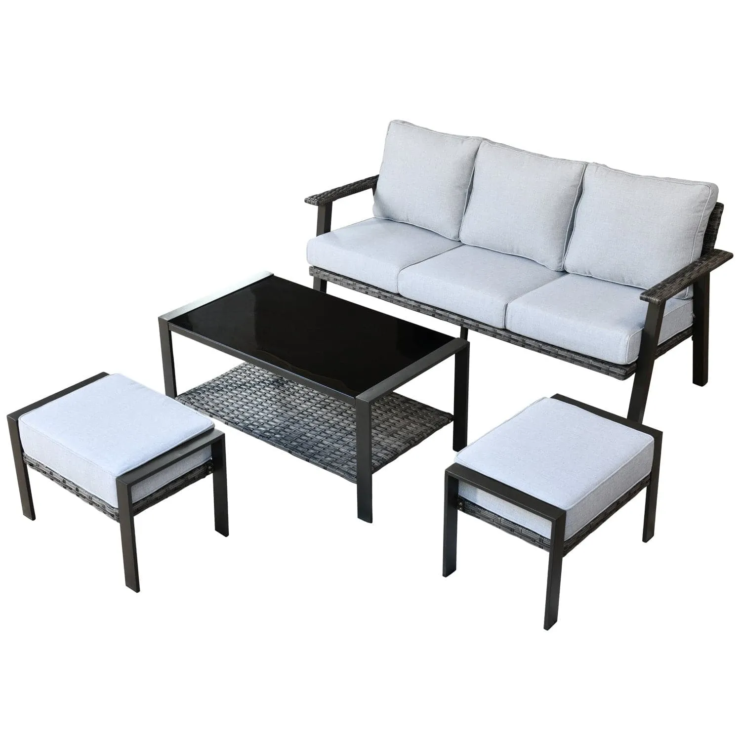 Ovios Outdoor Bistro Table Set 4 Piece with 5'' Cushion, Olefin Fabric