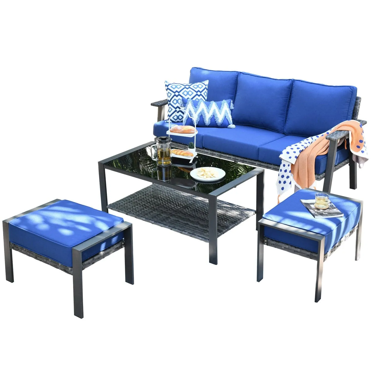 Ovios Outdoor Bistro Table Set 4 Piece with 5'' Cushion, Olefin Fabric