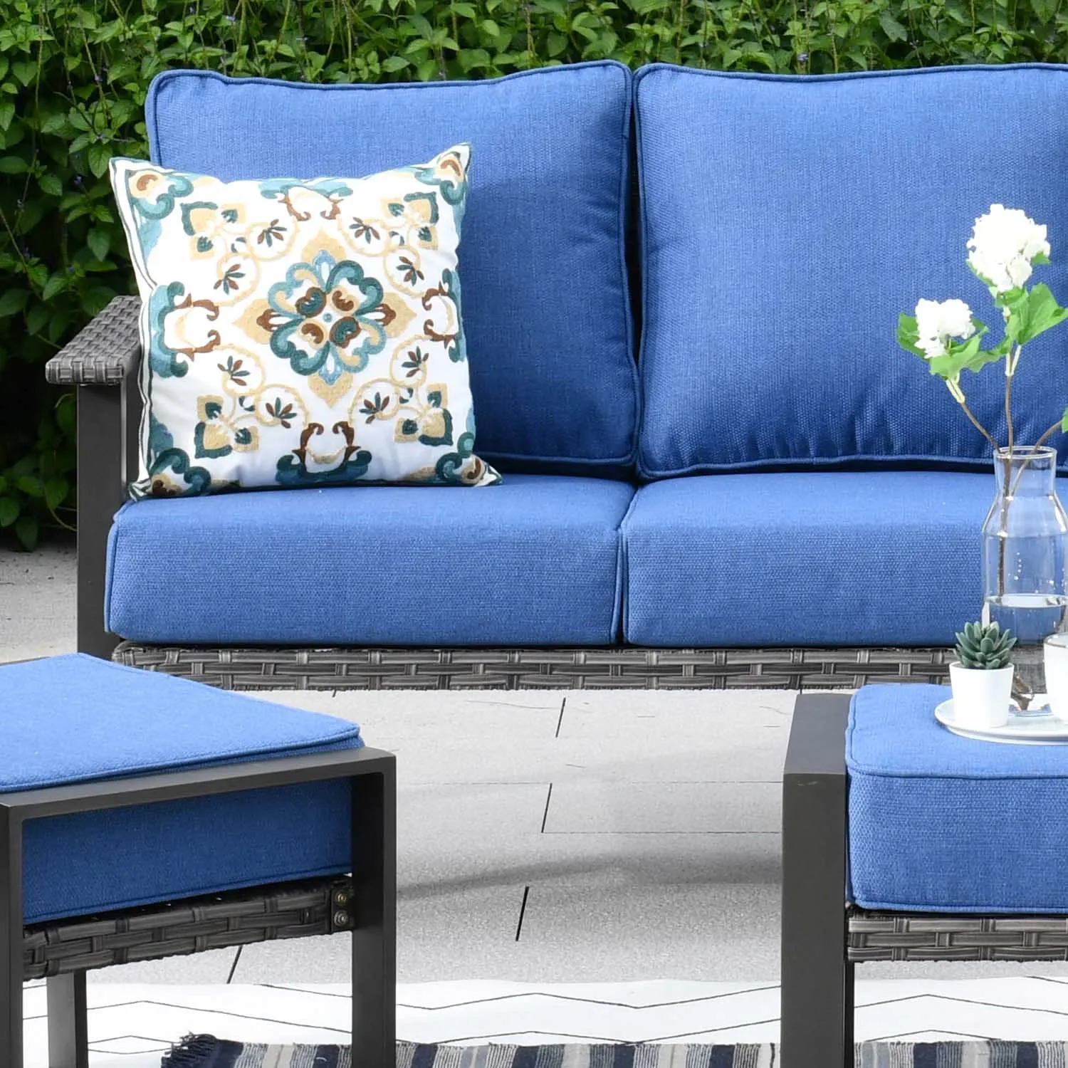 Ovios Outdoor Bistro Table Set 4 Piece with 5'' Cushion, Olefin Fabric