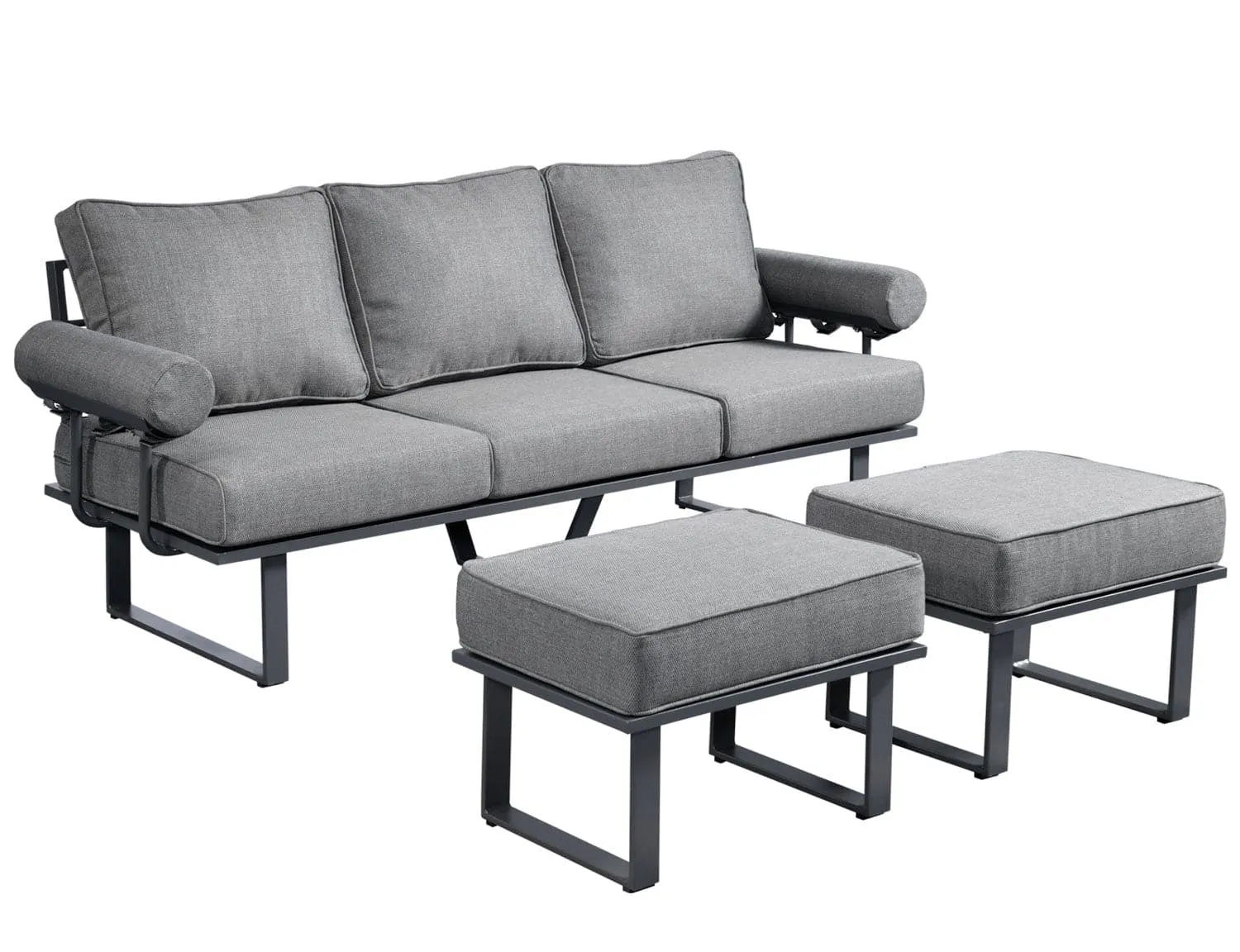 Ovios Outdoor Furniture 7 Piece with Table and 2 Ottomans, Aluminum Frame