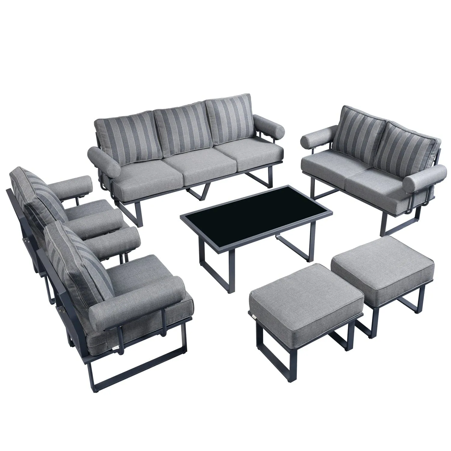 Ovios Outdoor Furniture 7 Piece with Table and 2 Ottomans, Aluminum Frame