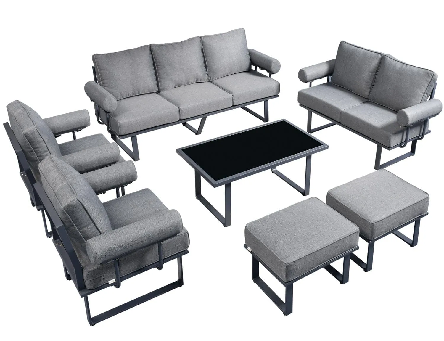 Ovios Outdoor Furniture 7 Piece with Table and 2 Ottomans, Aluminum Frame