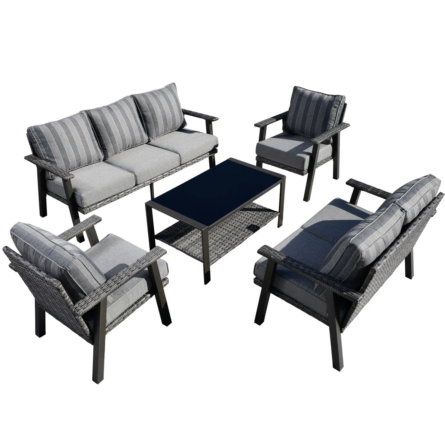 Ovios Patio Conversation Set 7 Person Seating with Table, 5''Cushion, Olefin Fabric