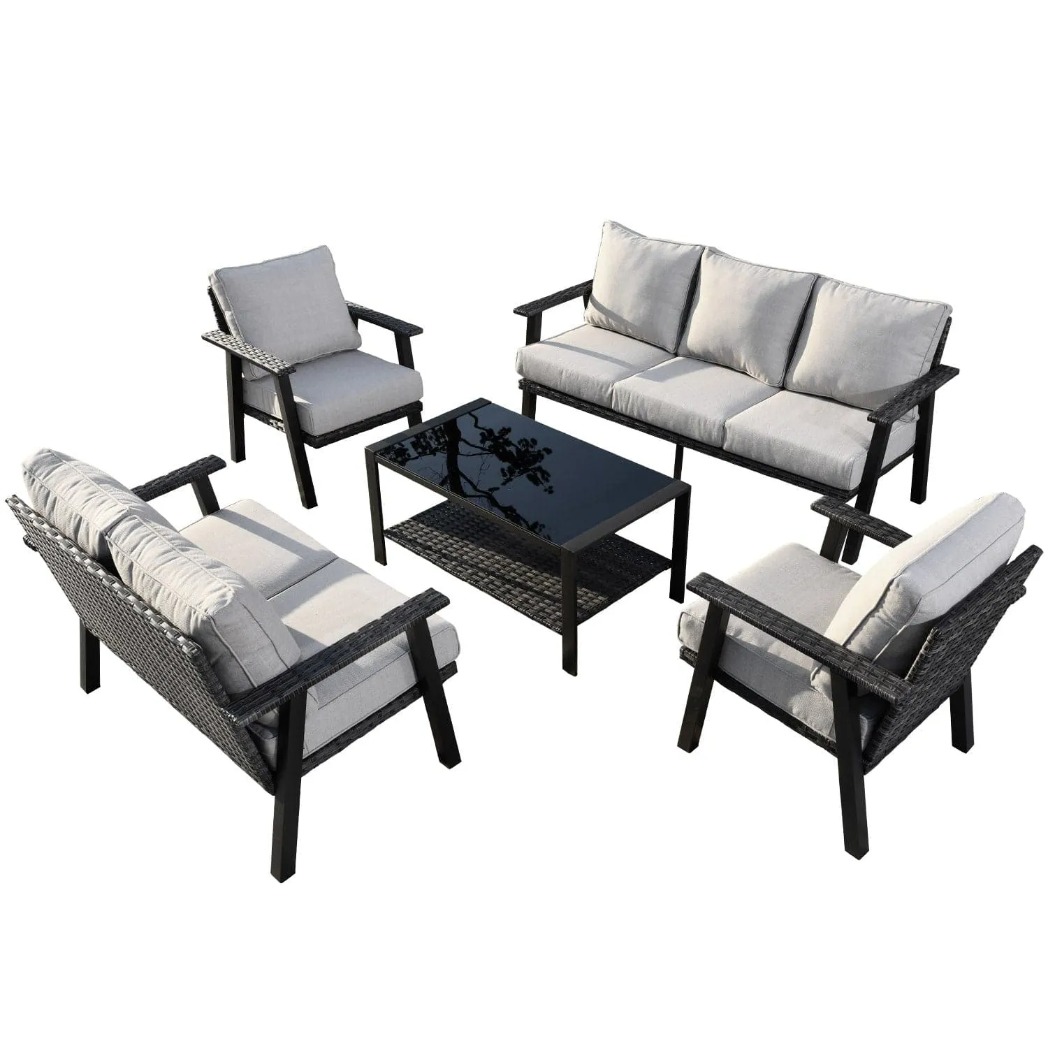 Ovios Patio Conversation Set 7 Person Seating with Table, 5''Cushion, Olefin Fabric