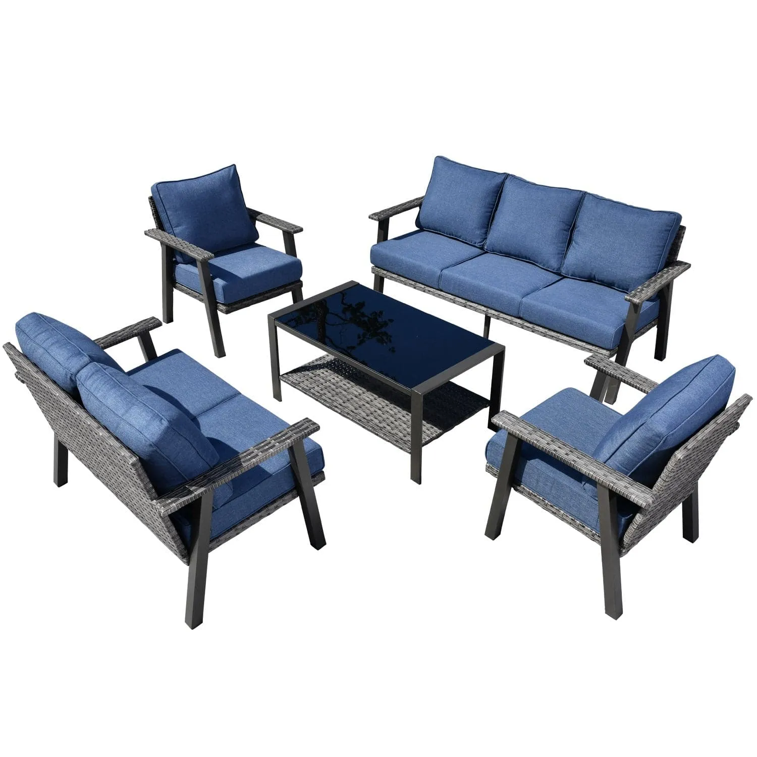 Ovios Patio Conversation Set 7 Person Seating with Table, 5''Cushion, Olefin Fabric