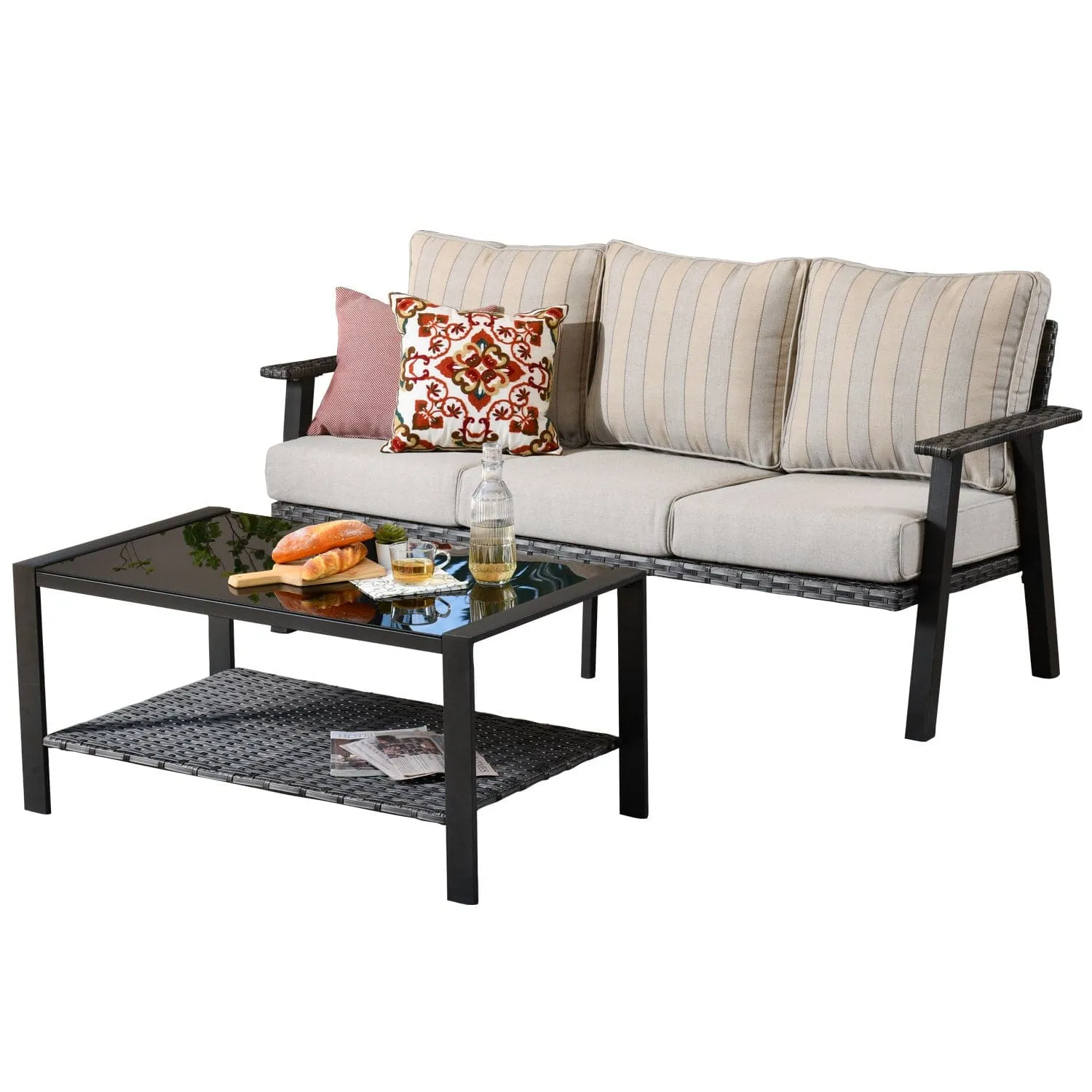 Ovios Patio Conversation Set 7 Person Seating with Table, 5''Cushion, Olefin Fabric