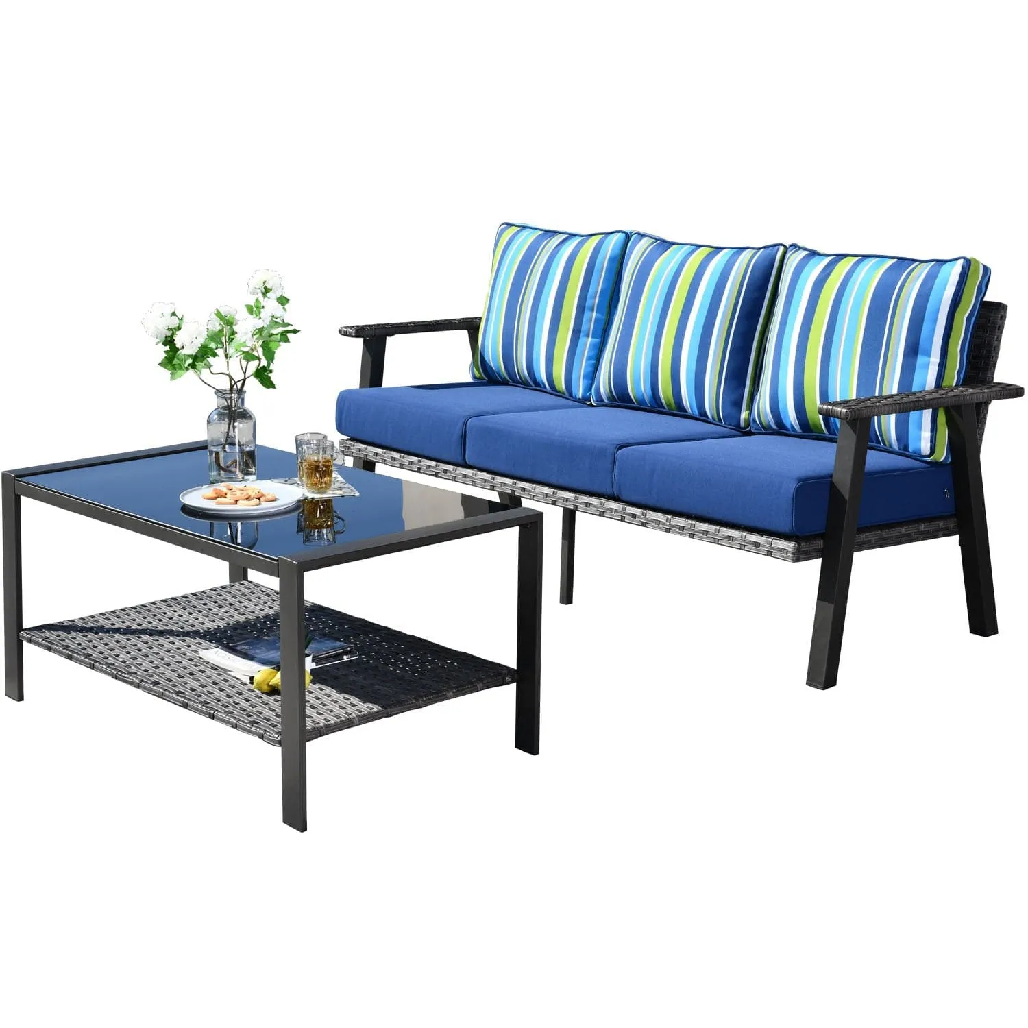 Ovios Patio Conversation Set 7 Person Seating with Table, 5''Cushion, Olefin Fabric