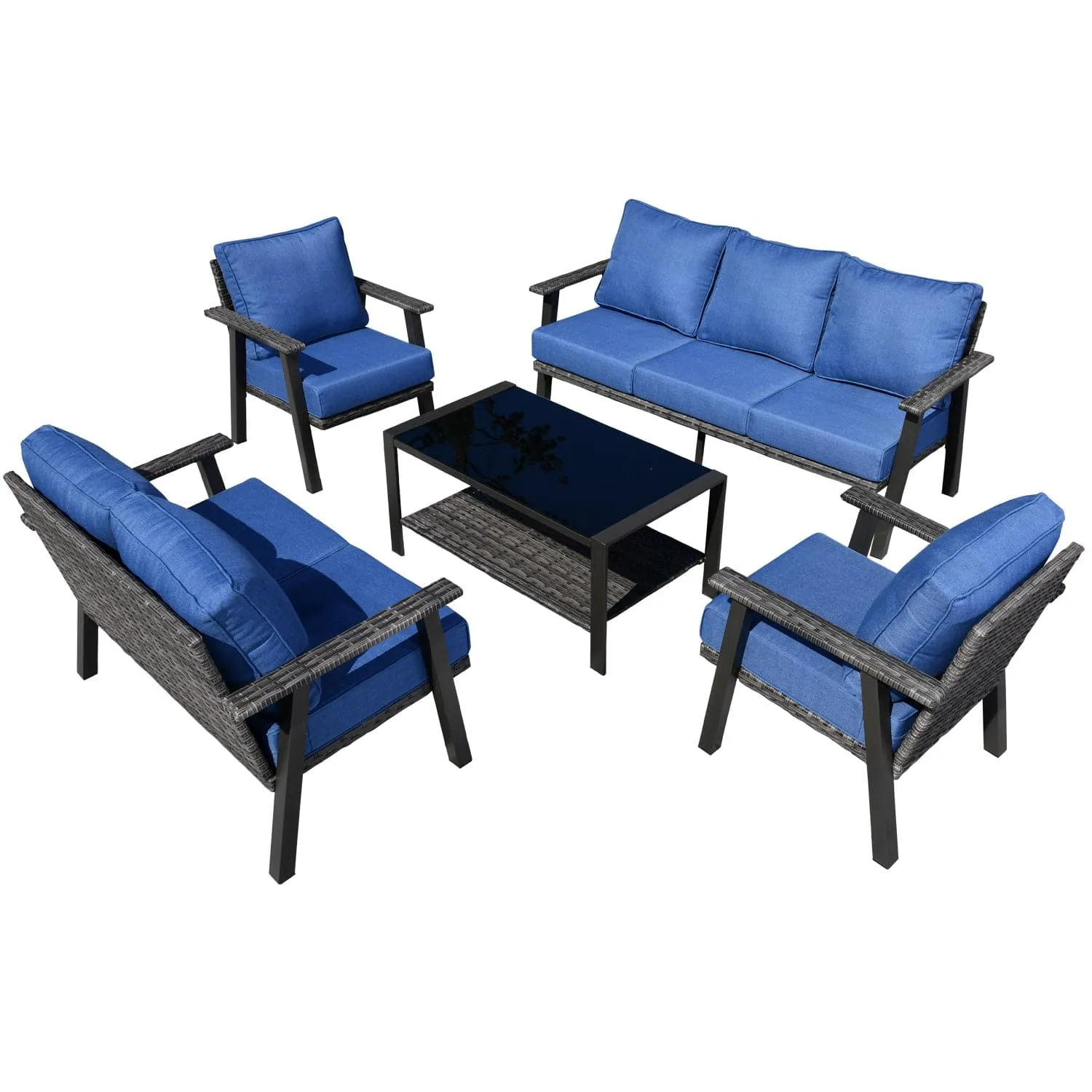 Ovios Patio Conversation Set 7 Person Seating with Table, 5''Cushion, Olefin Fabric