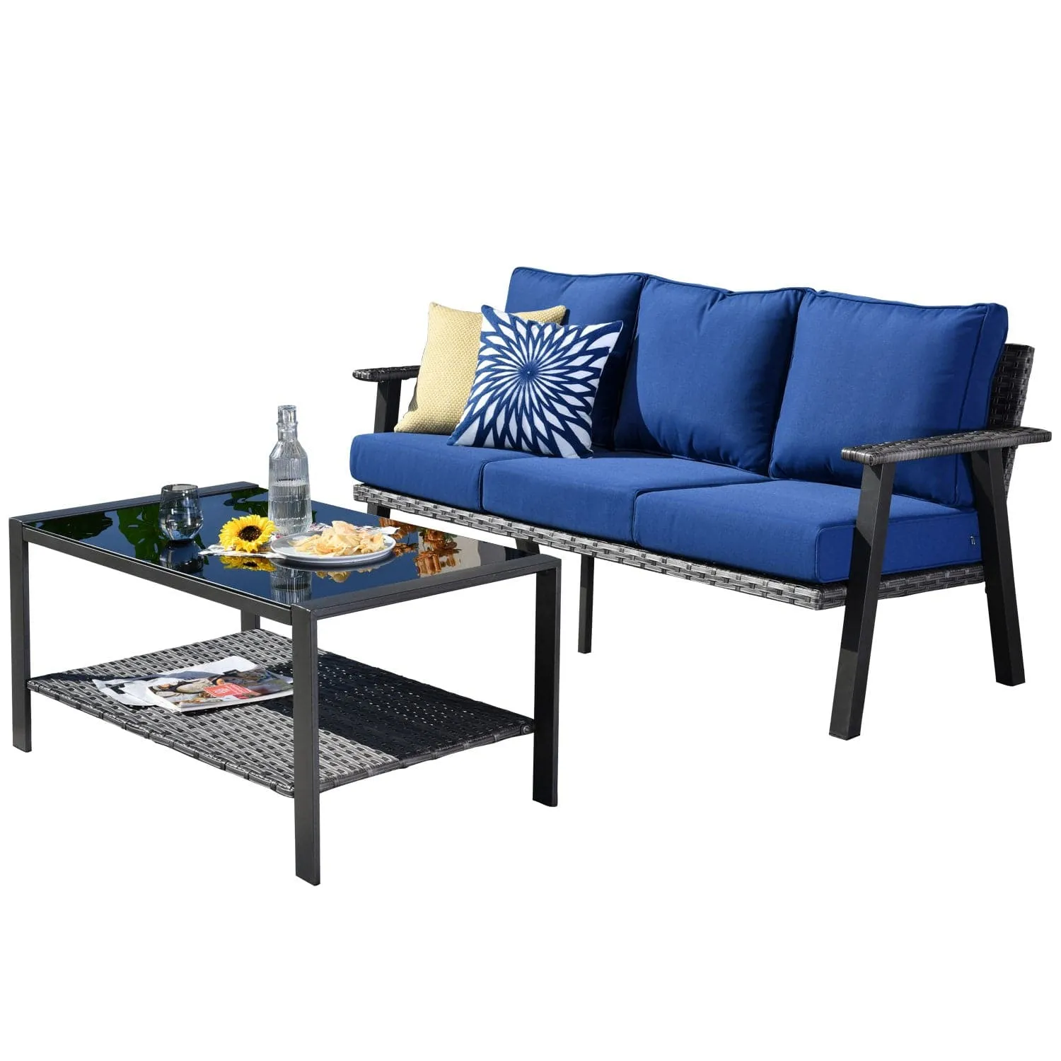 Ovios Patio Conversation Set 7 Person Seating with Table, 5''Cushion, Olefin Fabric