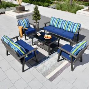 Ovios Patio Conversation Set 7 Person Seating with Table, 5''Cushion, Olefin Fabric