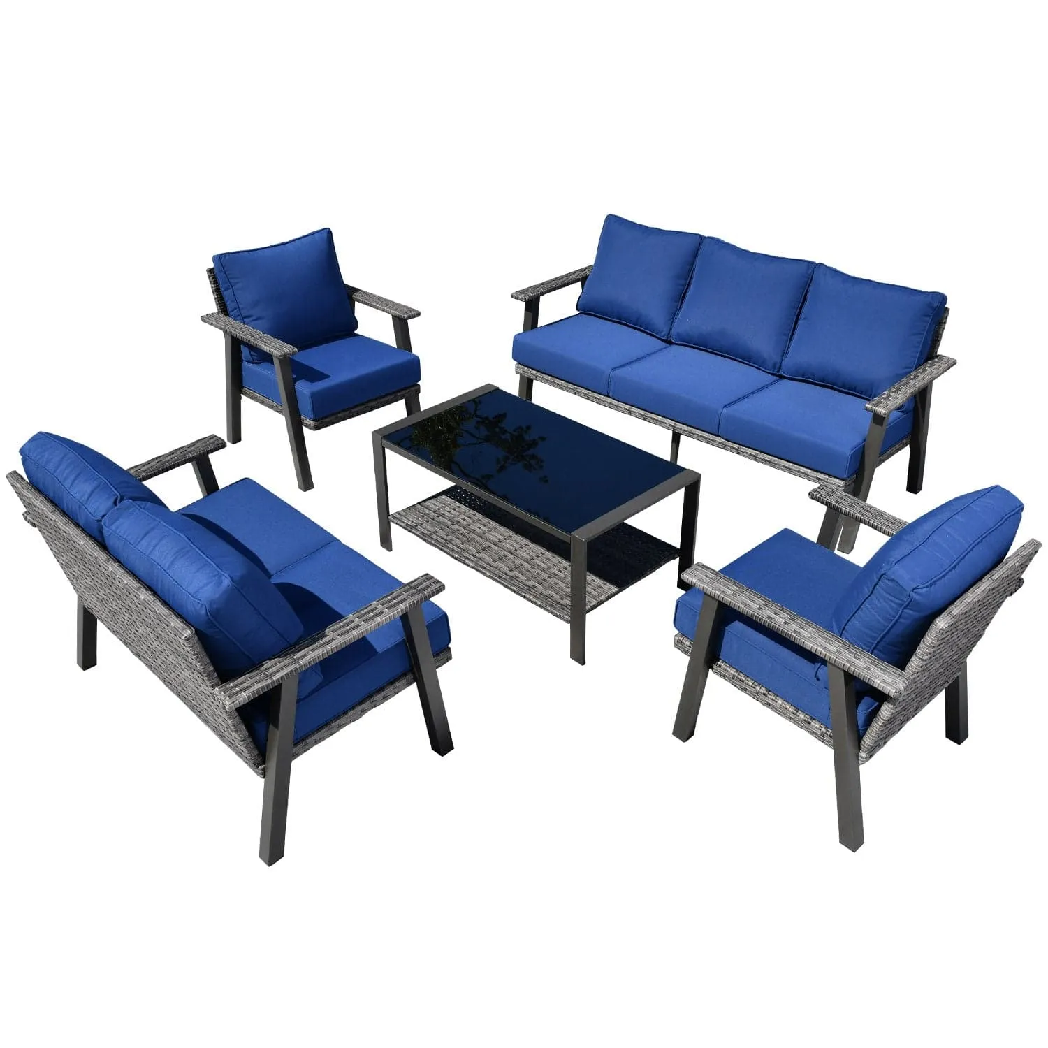 Ovios Patio Conversation Set 7 Person Seating with Table, 5''Cushion, Olefin Fabric