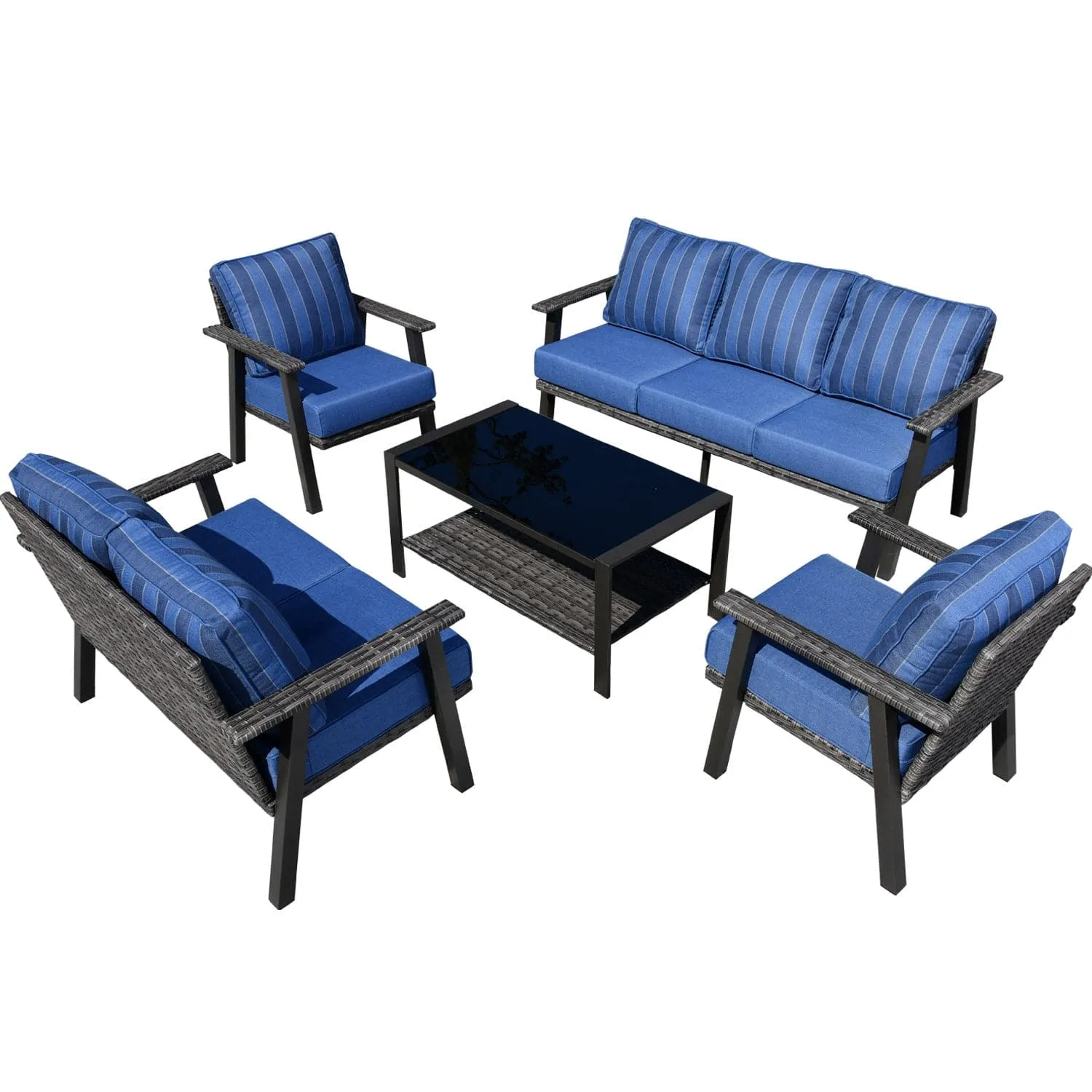 Ovios Patio Conversation Set 7 Person Seating with Table, 5''Cushion, Olefin Fabric