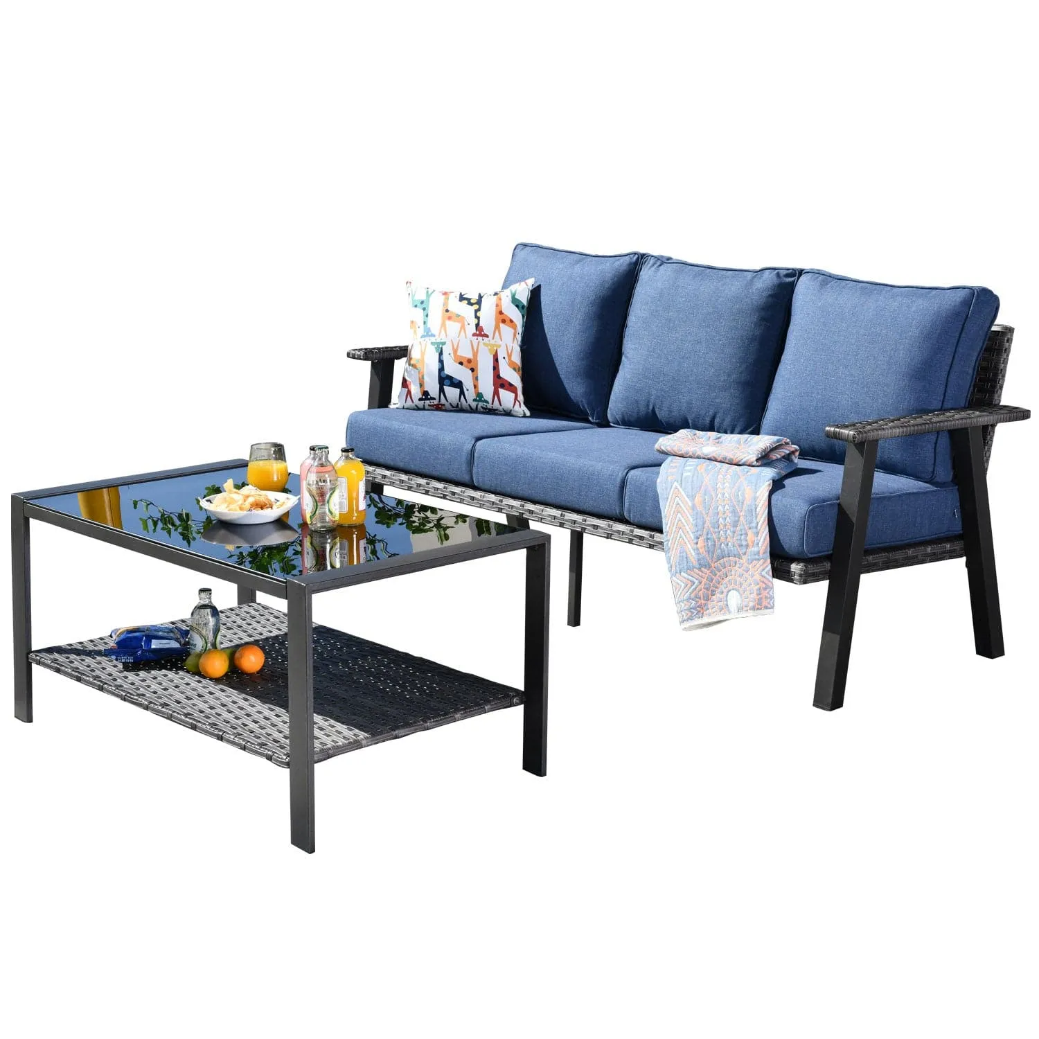 Ovios Patio Conversation Set 7 Person Seating with Table, 5''Cushion, Olefin Fabric