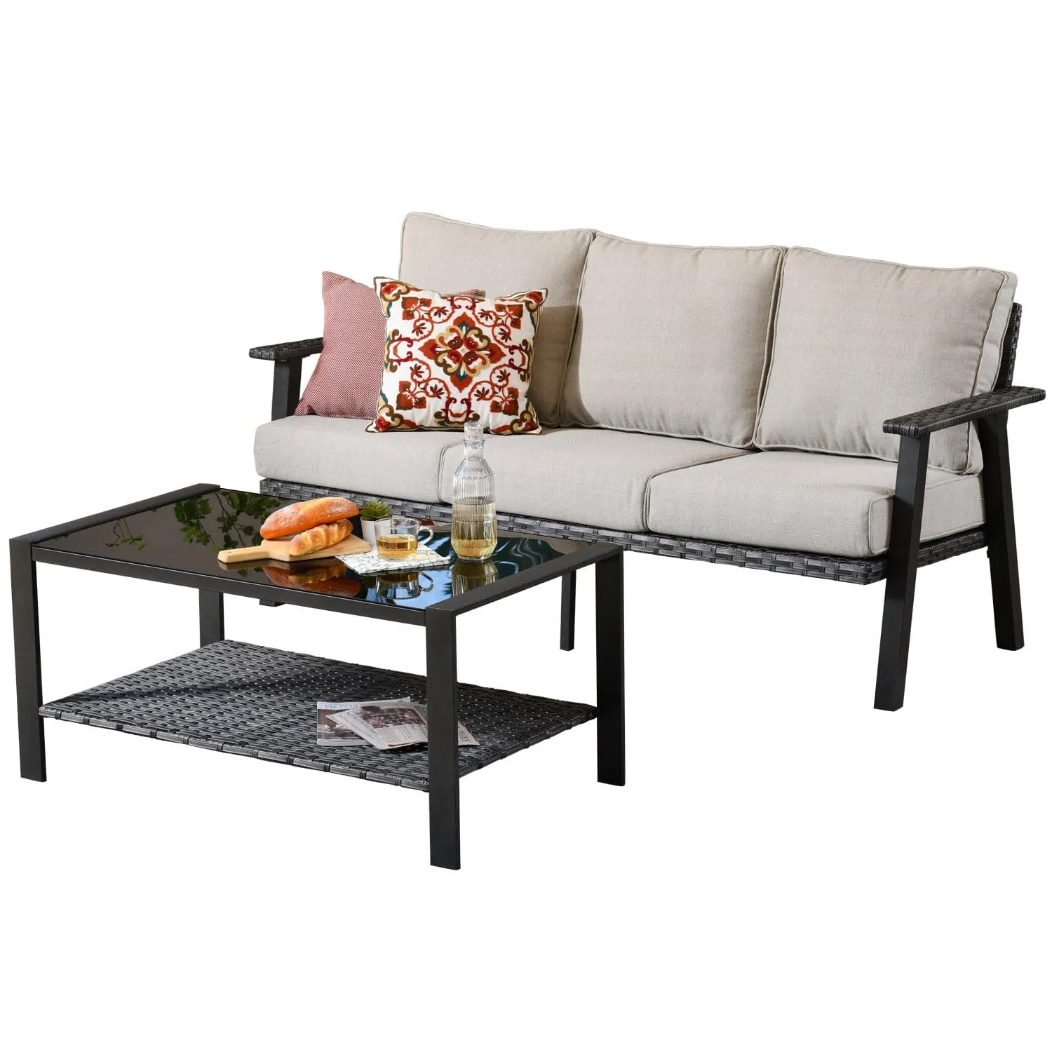 Ovios Patio Conversation Set 7 Person Seating with Table, 5''Cushion, Olefin Fabric