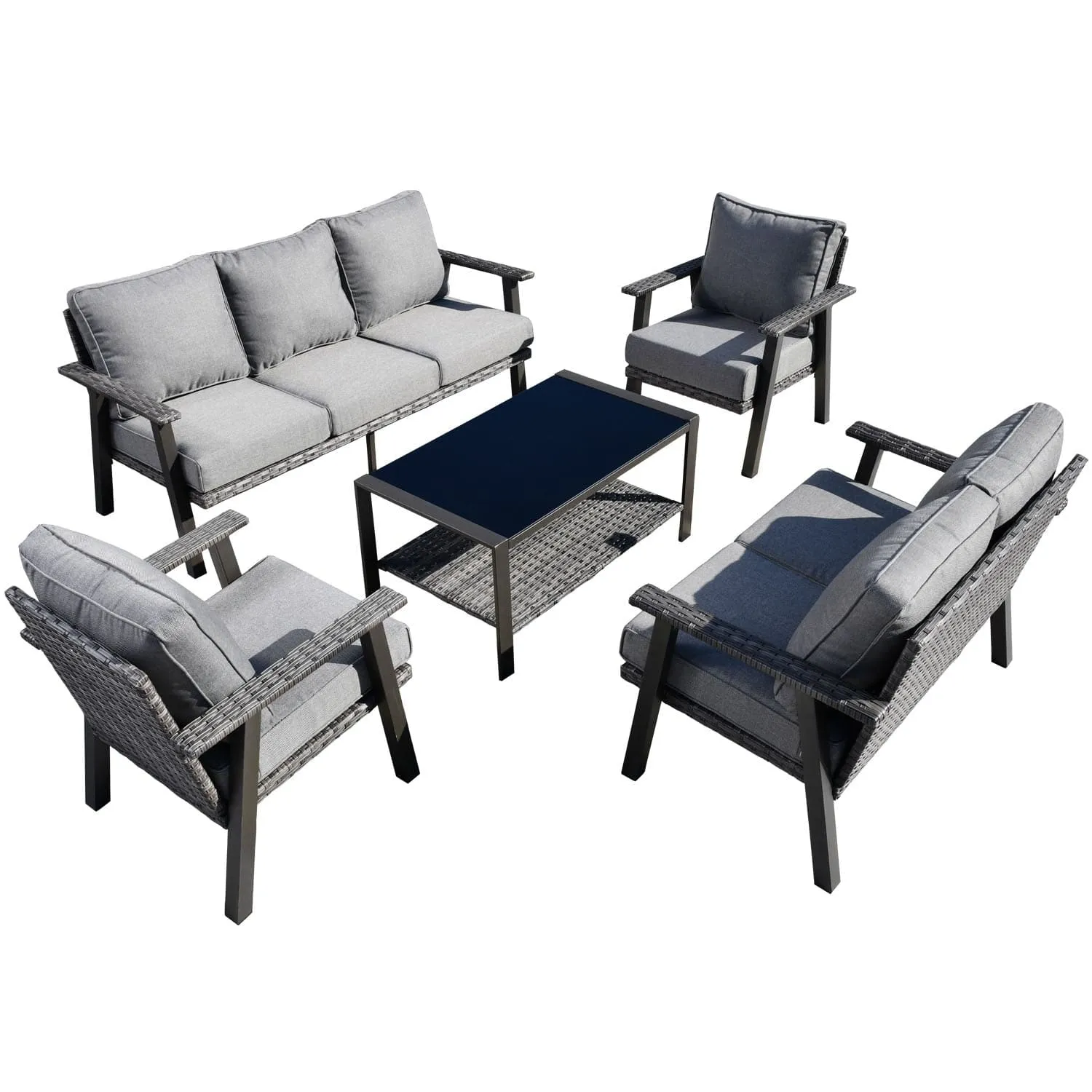 Ovios Patio Conversation Set 7 Person Seating with Table, 5''Cushion, Olefin Fabric