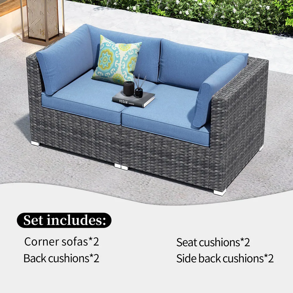 Ovios Patio Furniture Set 2-Piece Corner Sofa with Cushions and 4.13'' Wide Armrest