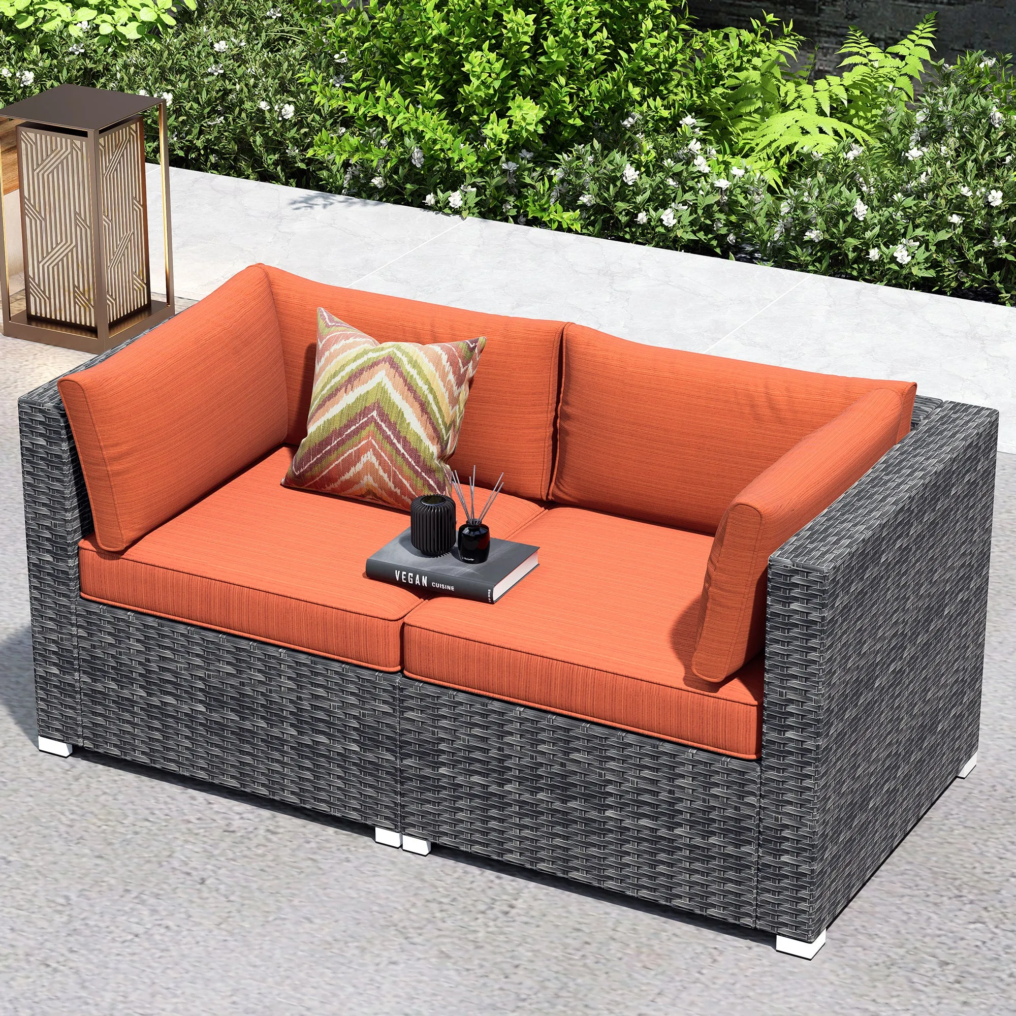 Ovios Patio Furniture Set 2-Piece Corner Sofa with Cushions and 4.13'' Wide Armrest