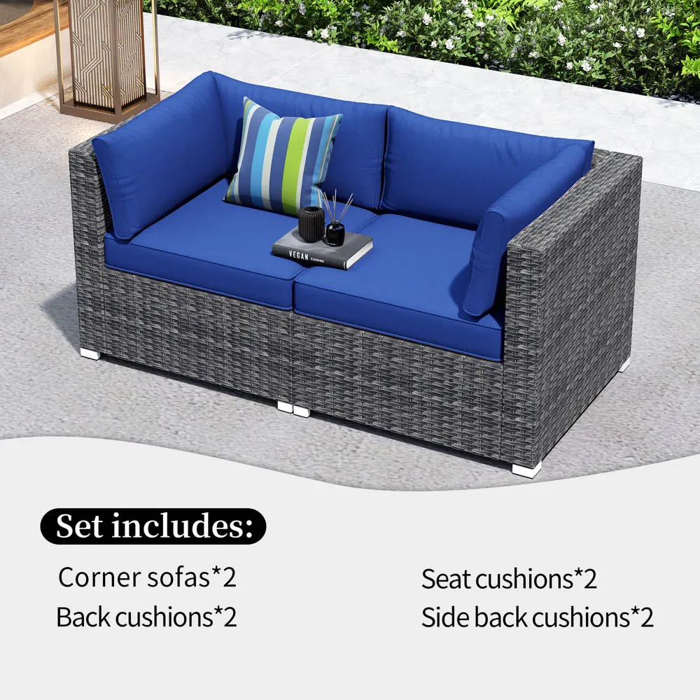 Ovios Patio Furniture Set 2-Piece Corner Sofa with Cushions and 4.13'' Wide Armrest