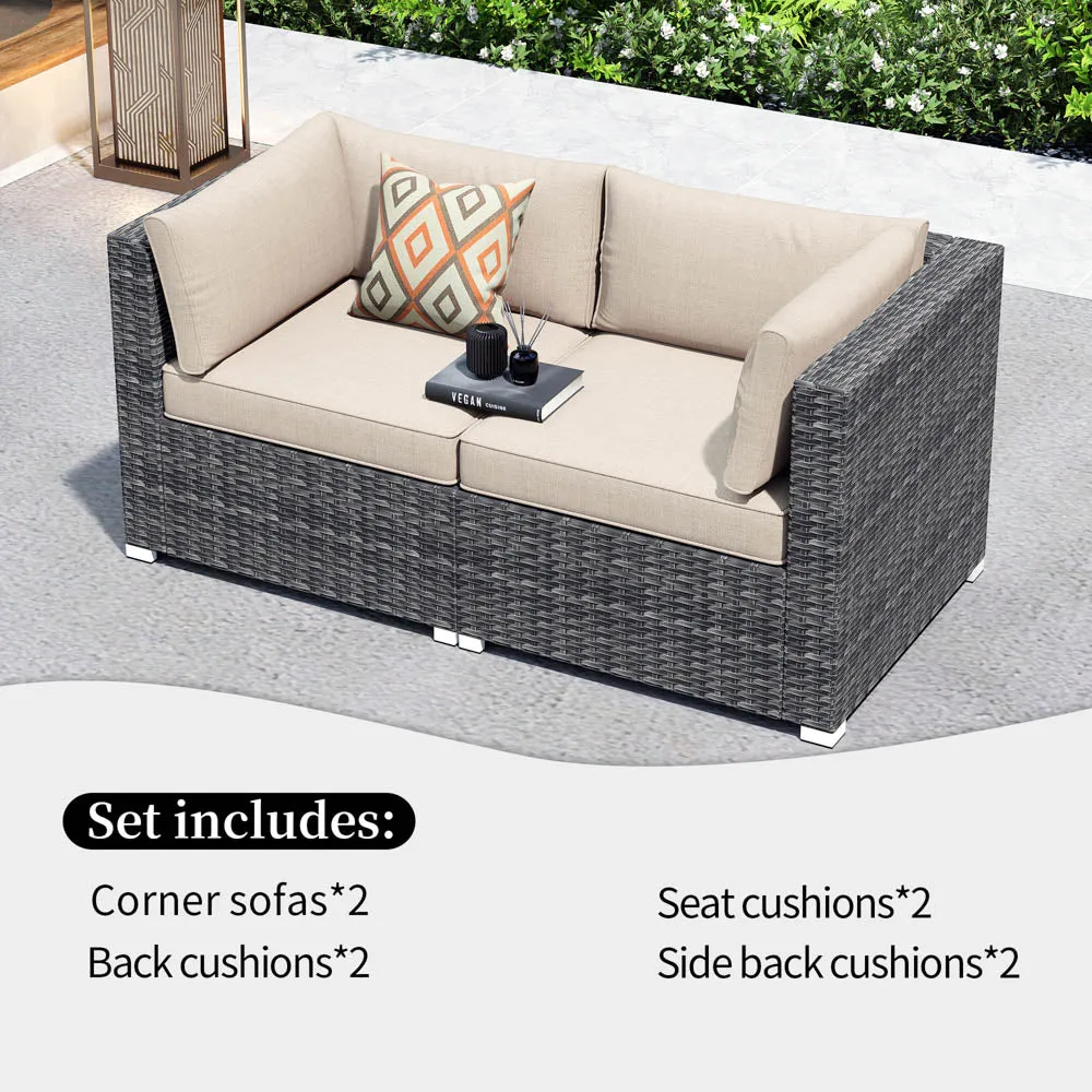 Ovios Patio Furniture Set 2-Piece Corner Sofa with Cushions and 4.13'' Wide Armrest