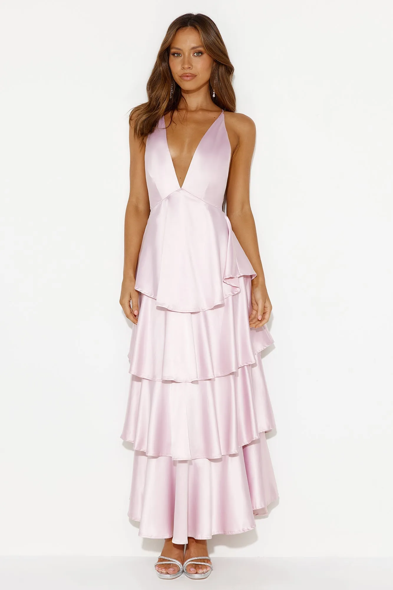 Party Of The Year Satin Maxi Dress Light Pink