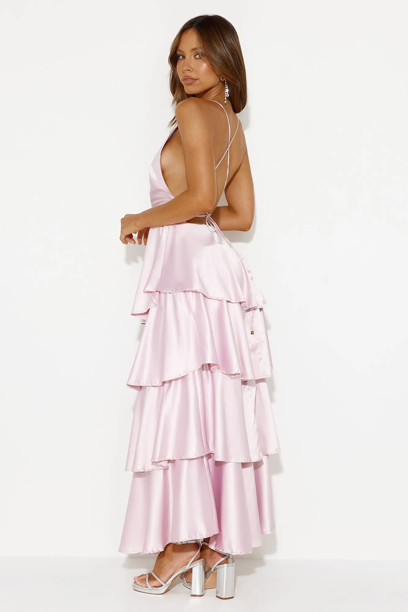 Party Of The Year Satin Maxi Dress Light Pink