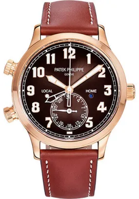 Patek Philippe Complications Calatrava Pilot Travel Time - 42 mm - Rose Gold - Brown Sunburst Dial - 5524R-001