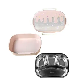 Pink Icecream Drip Big Size Stainless Steel Lunch Box, 1300ml