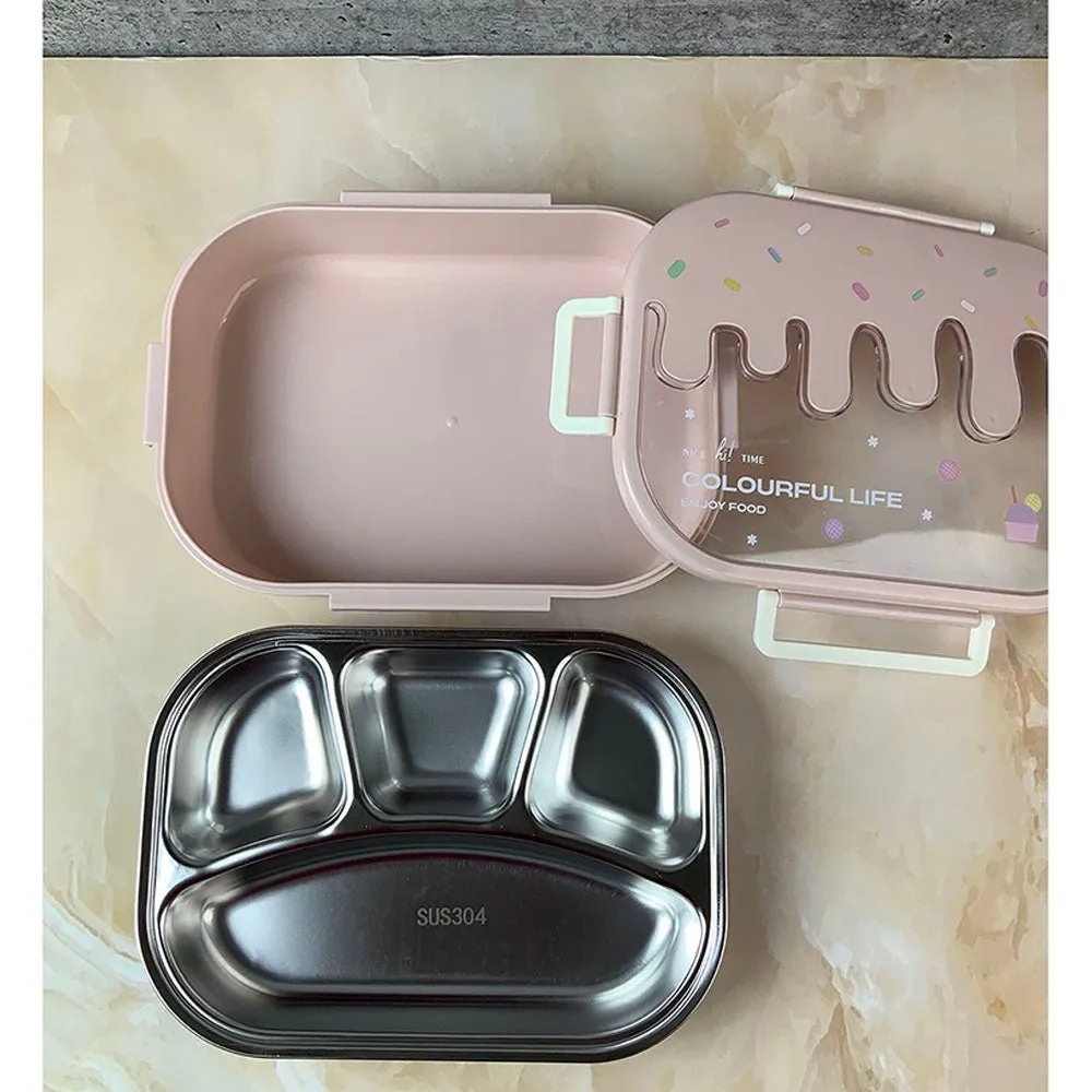 Pink Icecream Drip Big Size Stainless Steel Lunch Box, 1300ml